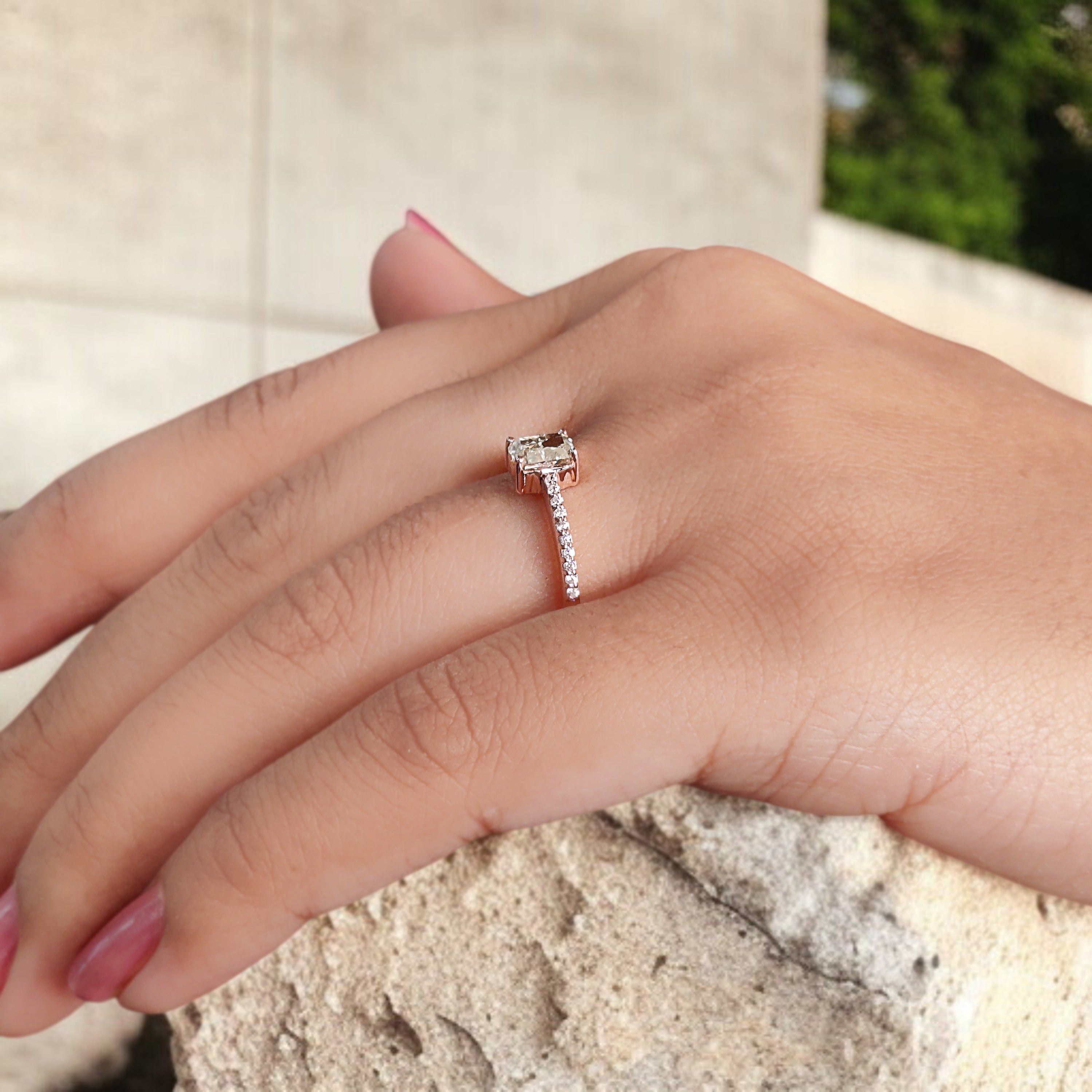 Cushion Shape Brown Color Diamond Ring 0.71 Ct 5.40 MM Cushion Diamond Ring 14K Solid Rose Gold Silver Engagement Ring Gift For Her QN7465