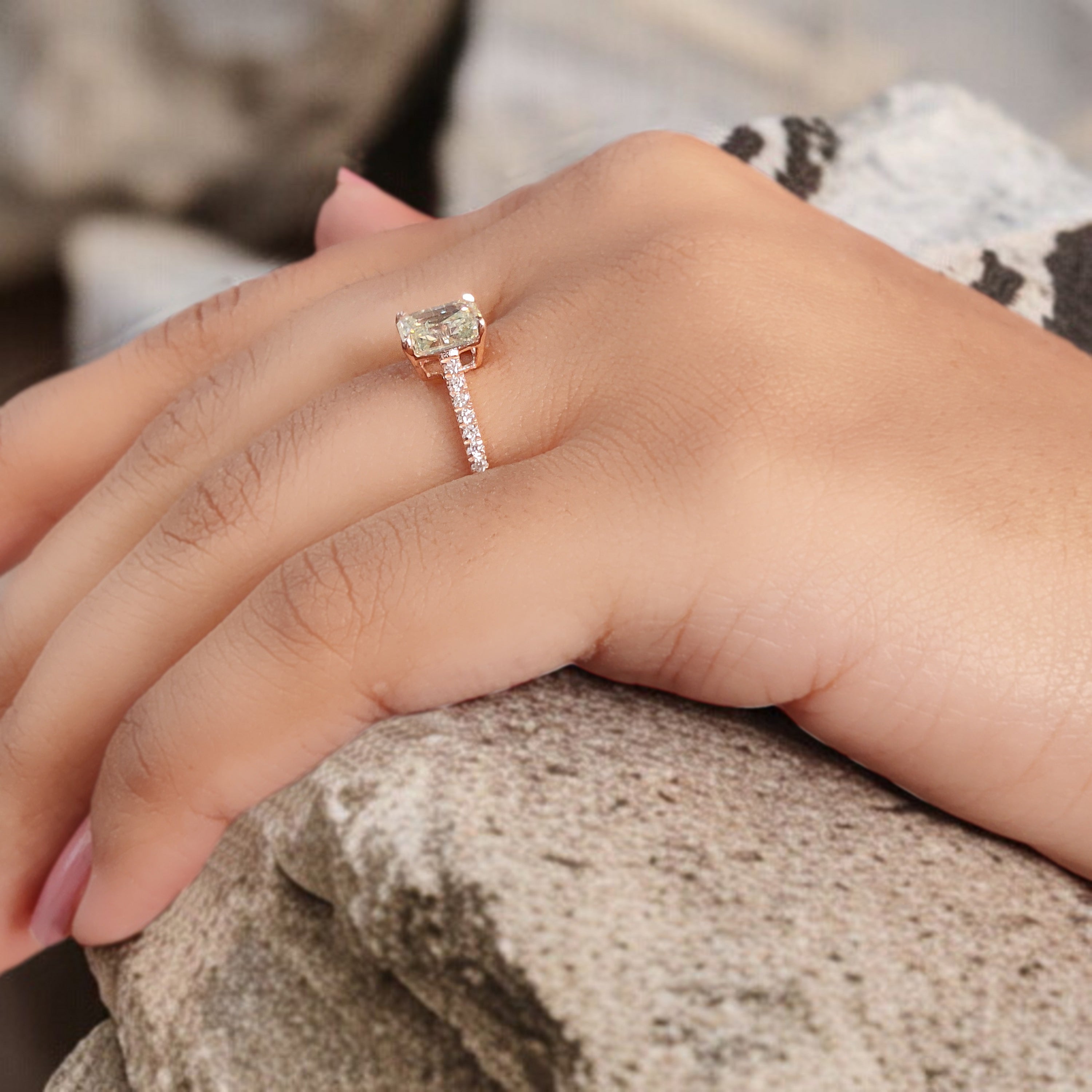 Emerald Cut White-J Color Diamond Ring 1.16 Ct 6.67 MM Emerald Diamond Wedding Ring 14K Rose Gold Engagement Ring Gift For Her KDL2661