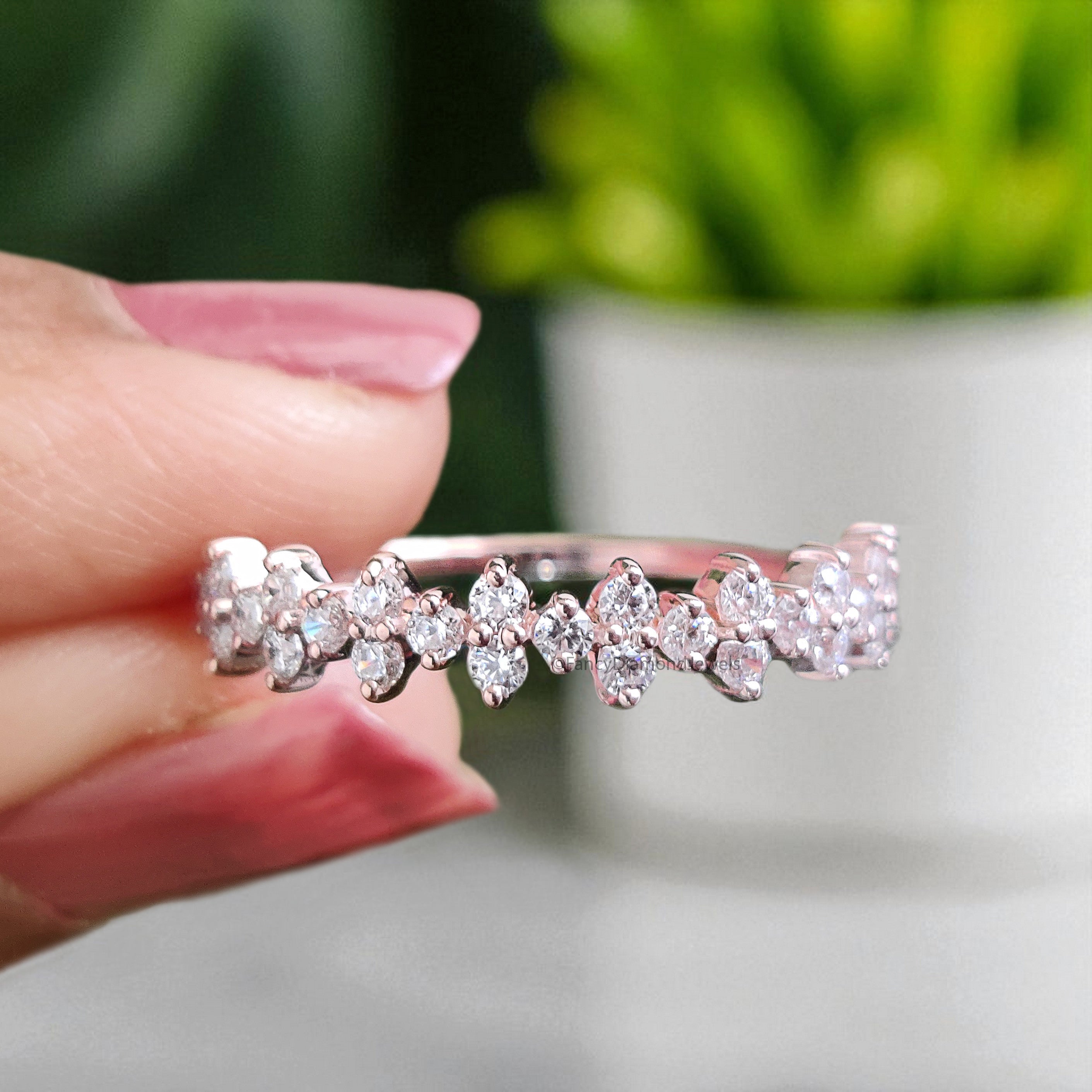 Silver/10K/14K/18K Gold Band 1.50 MM White Diamond Wedding Band Half Eternity Minimalist stacking dainty matching anniversary ring KD909