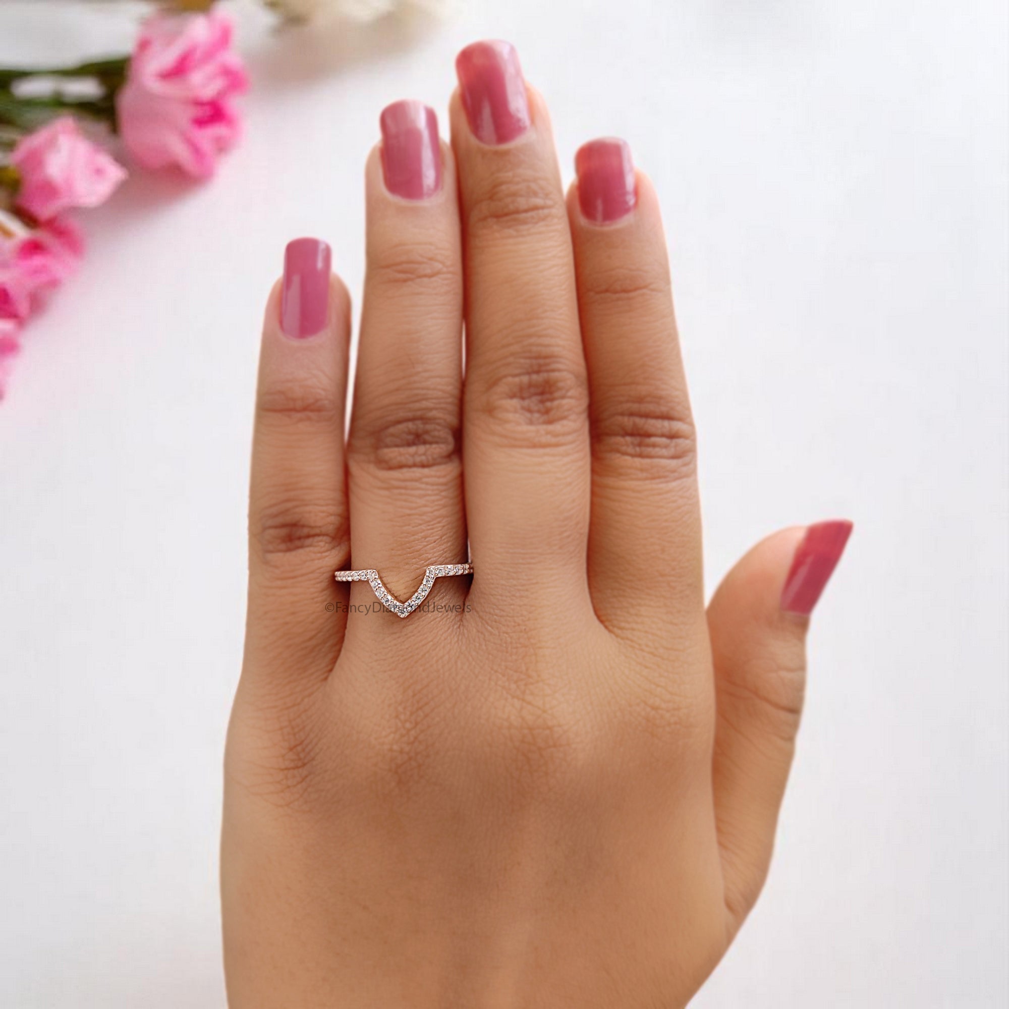 0.20 CT Round Diamond Band V Shaped Wedding Band Silver/10K/14K/18K Engagement Band Half Eternity Anniversary Ring Gift For Her KD829