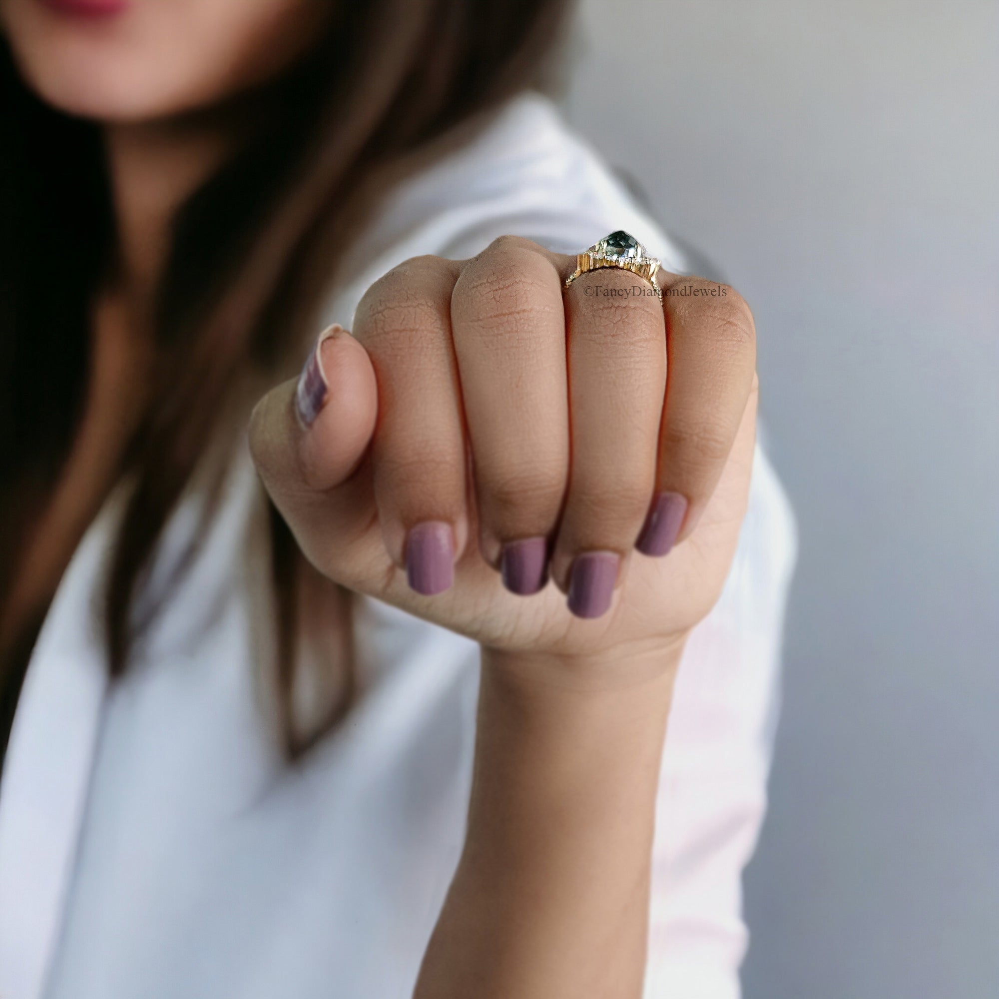 Antique 2.70 CT Round Rose Cut Blue Moissanite Engagement Ring Cluster Wedding Ring Anniversary Gift Promise Ring Unique Ring FD256