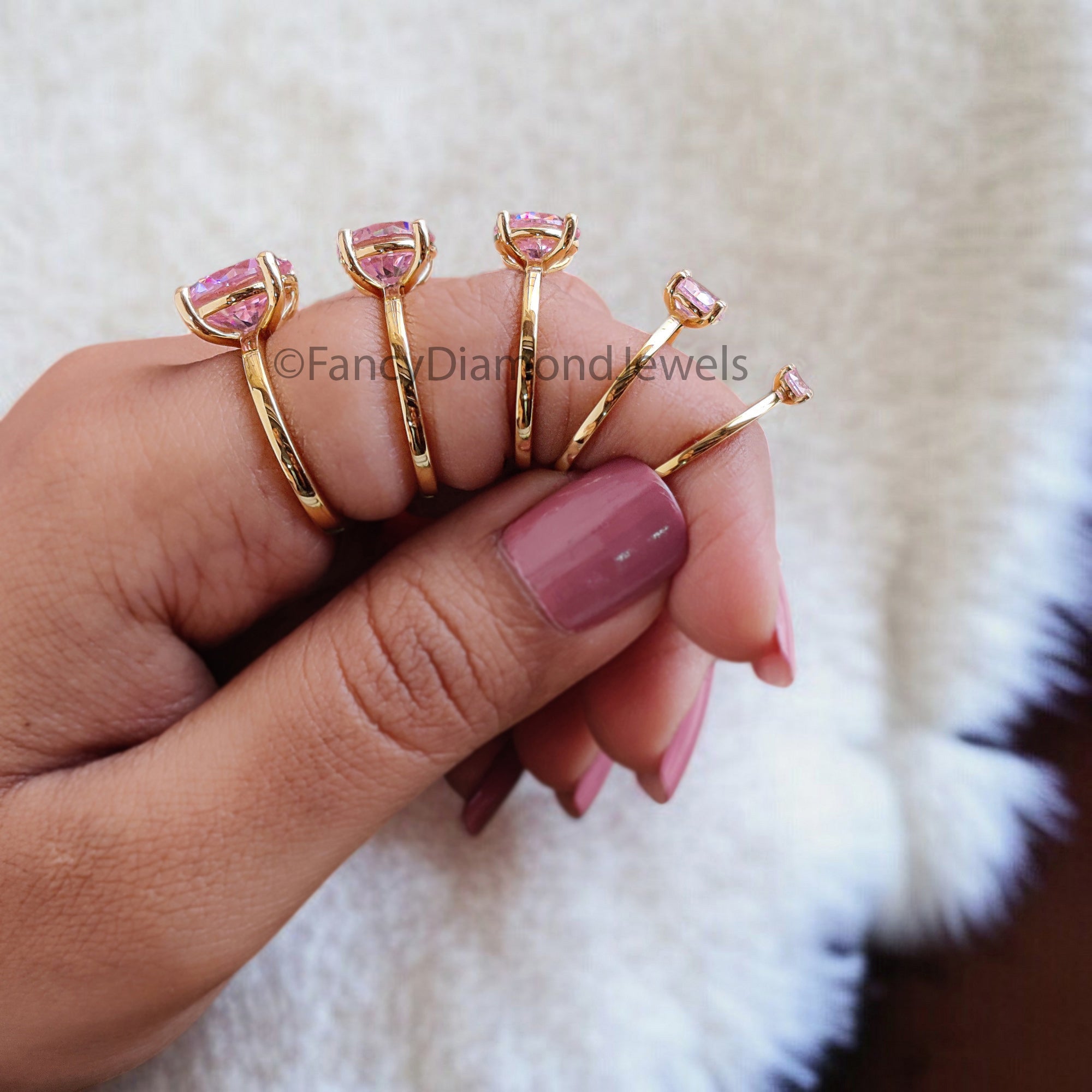 Round Pink Tourmaline engagement ring 11mm 9mm 8mm 6mm 4mm stone ring Simulant Solitaire ring Diamond ring Silver ring Gift for her FD338