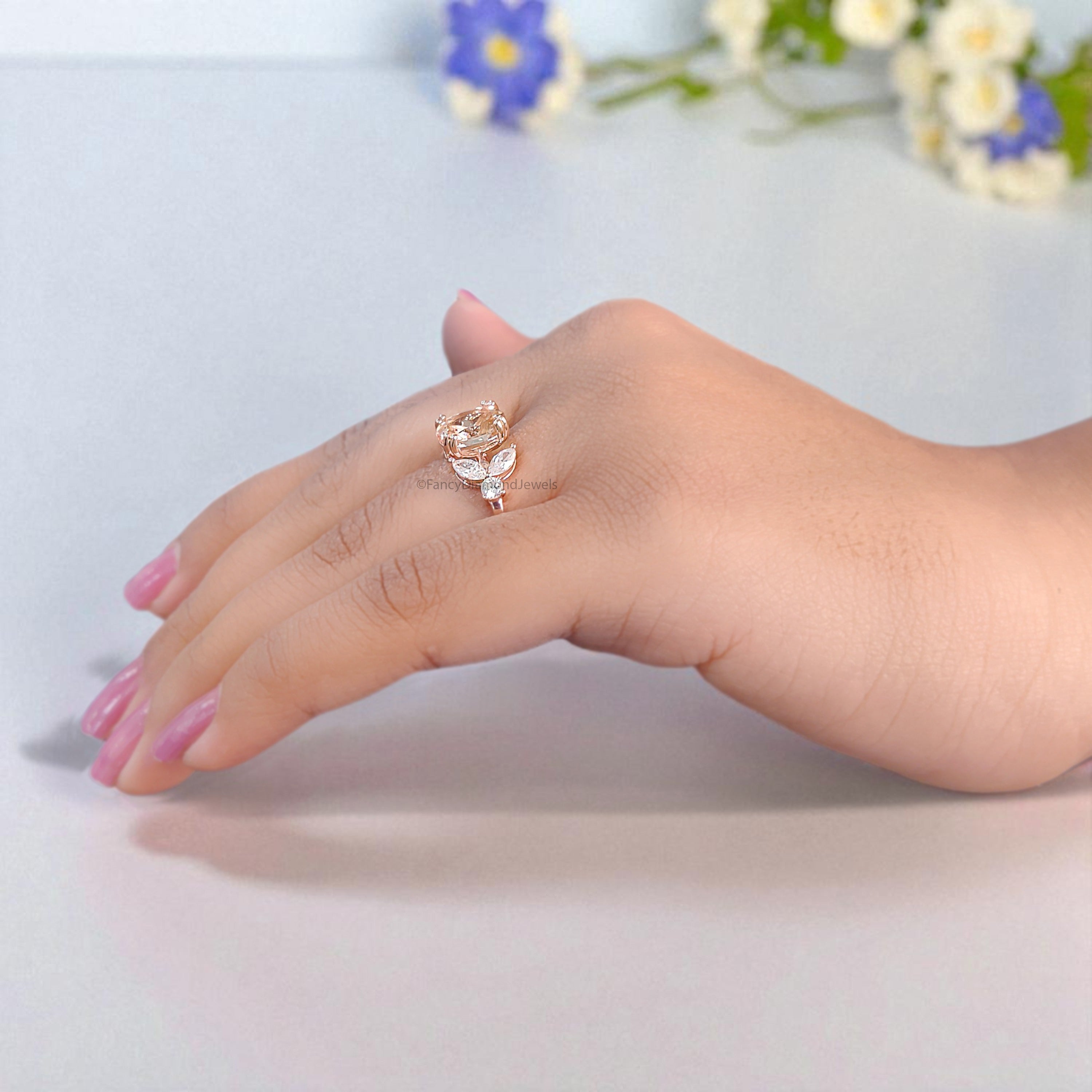 1.70 CT Oval Cut Natural Morganite Engagement Ring Rose Gold Ring Oval Shape Wedding Ring Unique Vintage Marquise Ring Gift For Her FD448
