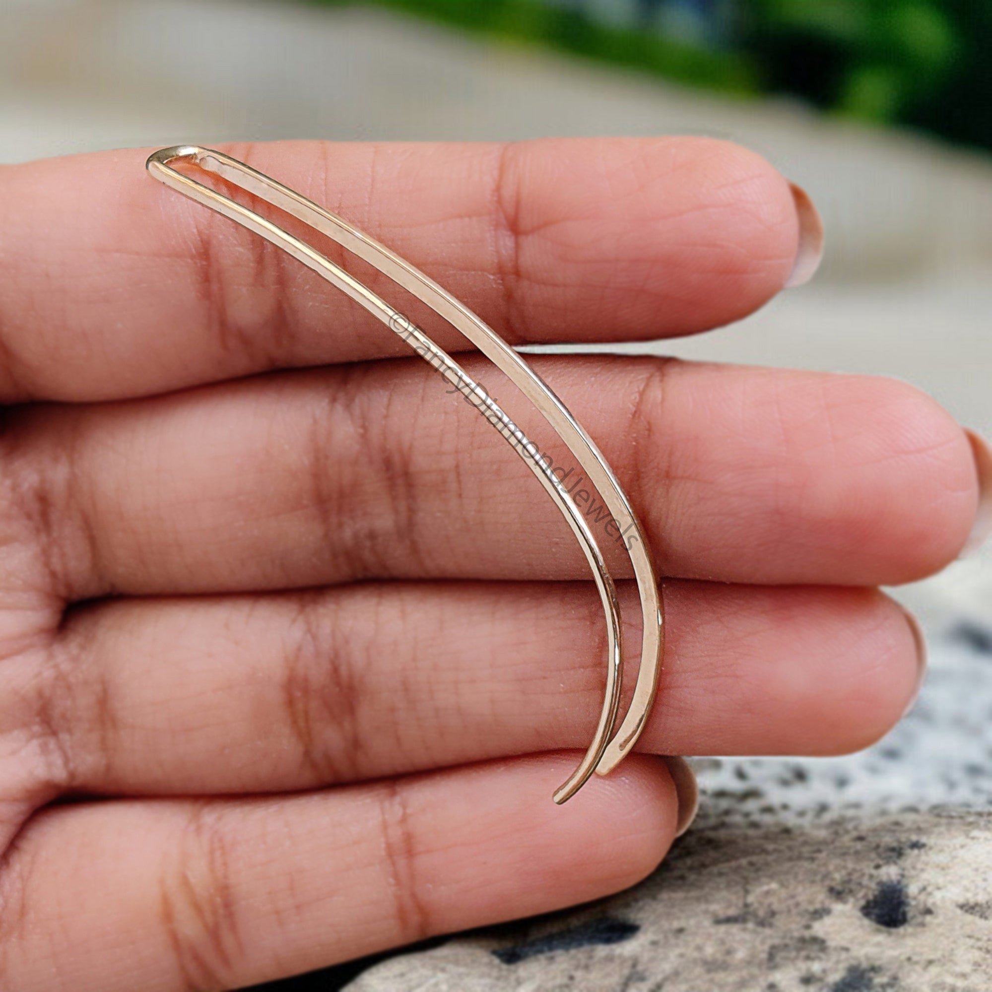 50 mm Dainty Long Ear Climbers Ear Crawler Bar Ear Climber Silver Sweep Ear Pins Yellow Gold Hammered Ear Climber Earrings Gold Cuff FD323