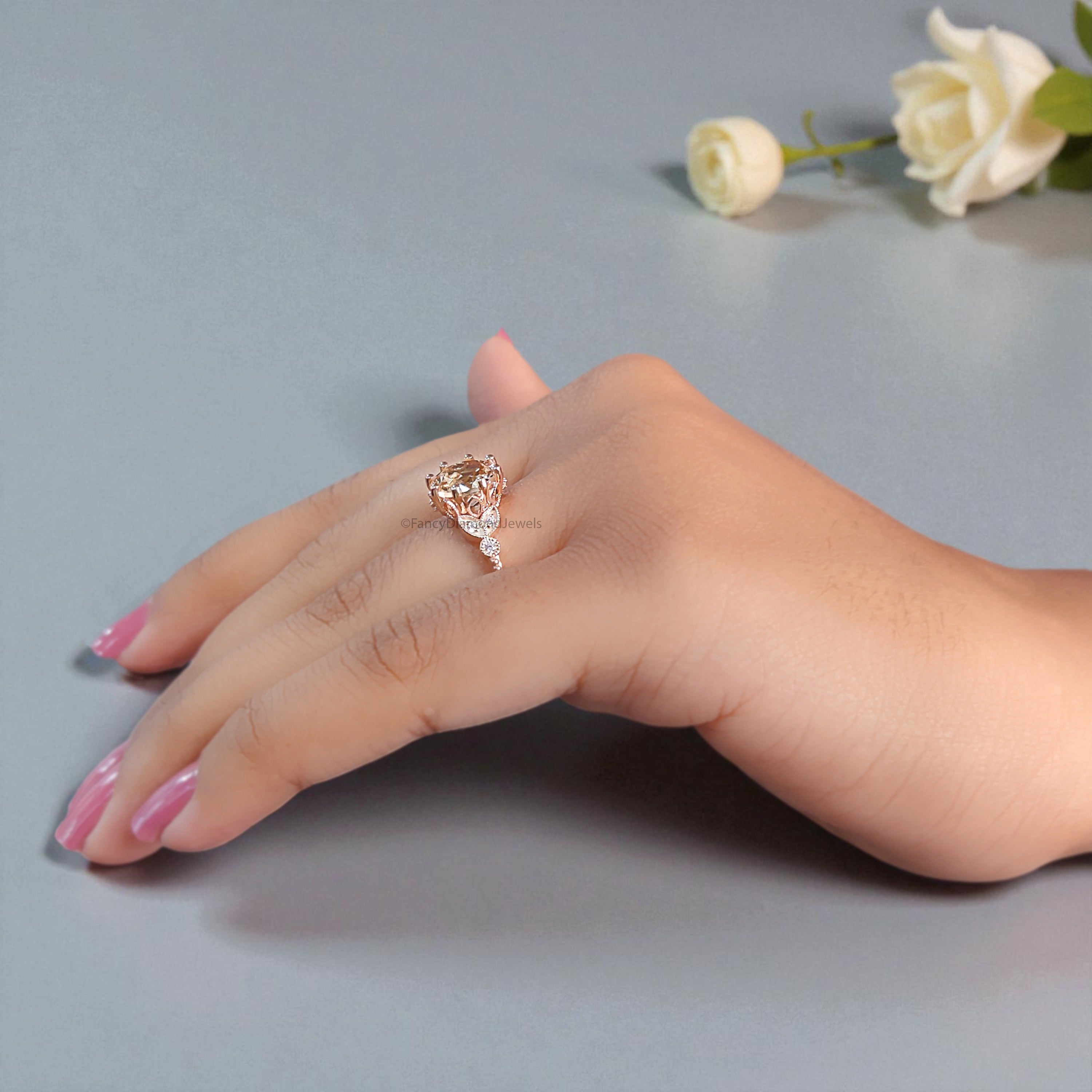 1.80 CT Round Brilliant Cut Natural Morganite Engagement Ring Rose Gold Ring Round Wedding Ring Unique Vintage Ring Gift For Her FD449