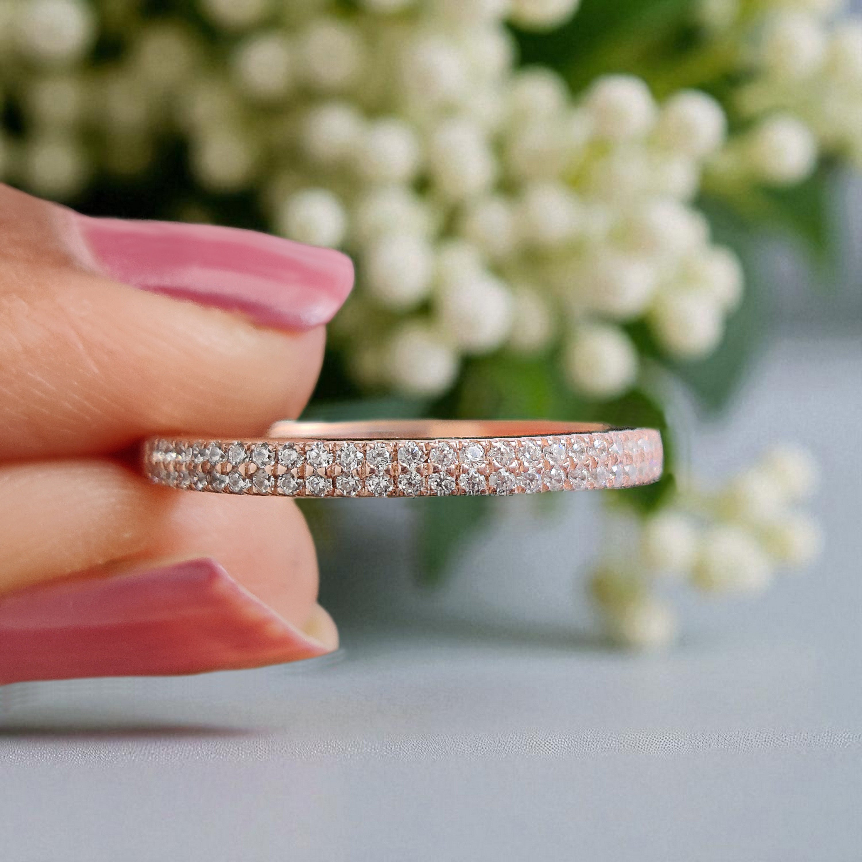 Round Cut Diamond Wedding Band Silver/10K/14K/18K Band Half Eternity Minimalist stacking dainty matching anniversary Ring Gift For Her KD888