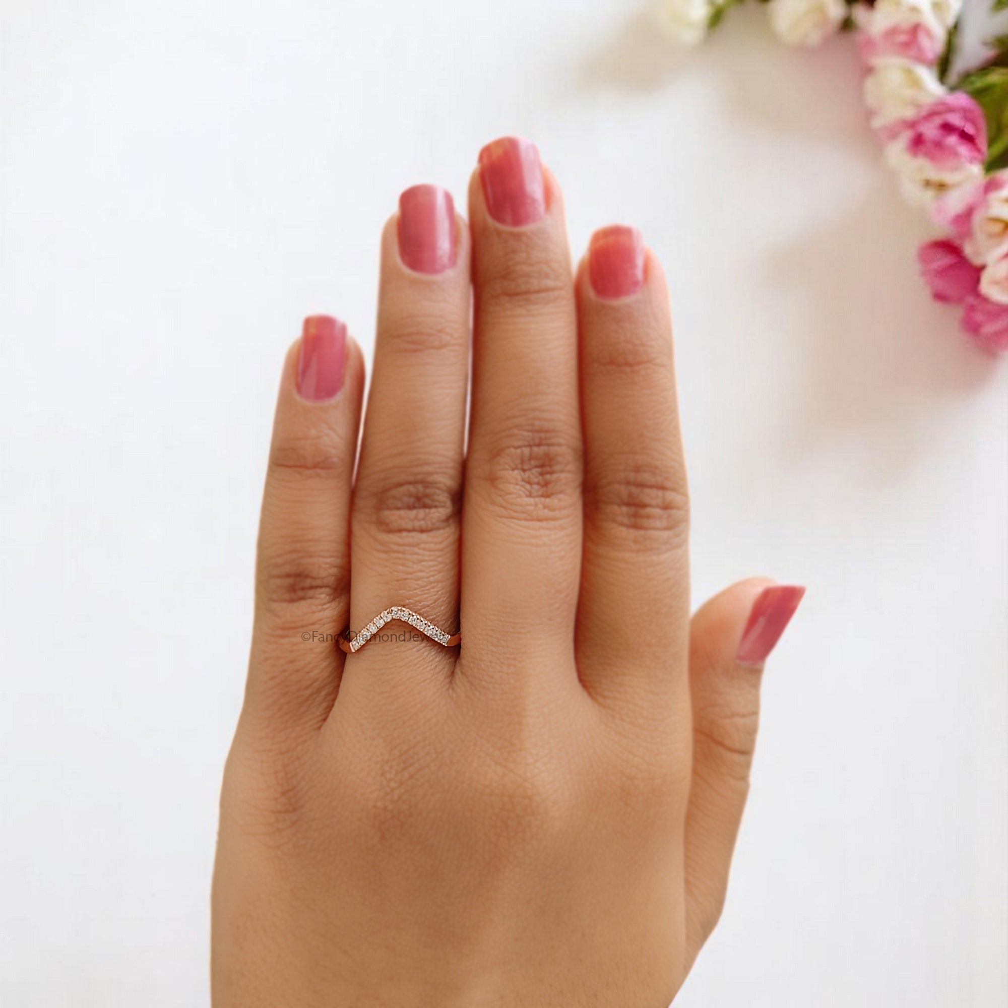 Round Diamond Wedding Band Half Eternity Minimalist Ring Micro Peak Stacking dainty matching Band anniversary ring Gift For Her KD830