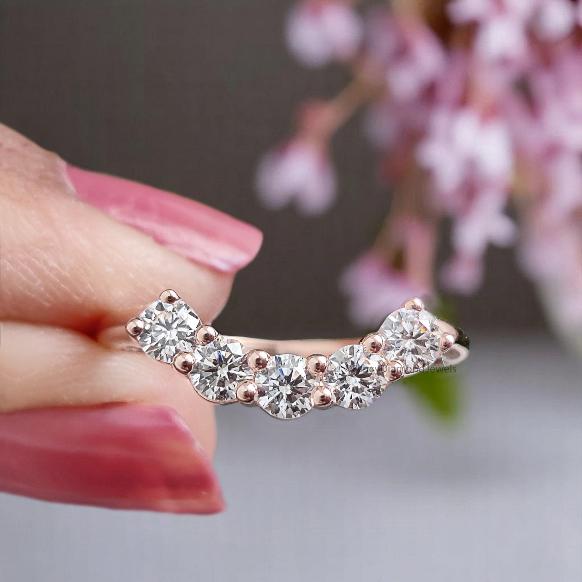 Five Round Diamond Wedding Band Silver/10K/14K/18K Band 3.00 MM Diamond Band Half Eternity Minimalist stacking dainty matching Ring FD370