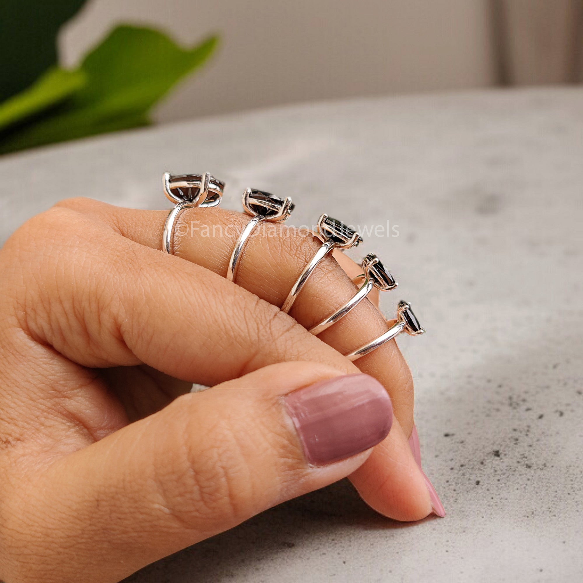 Oval Black Onyx engagement ring 12mm 10mm 9mm 8mm 7mm stone ring Simulant Solitaire ring Diamond ring Silver ring Gift for her FD330