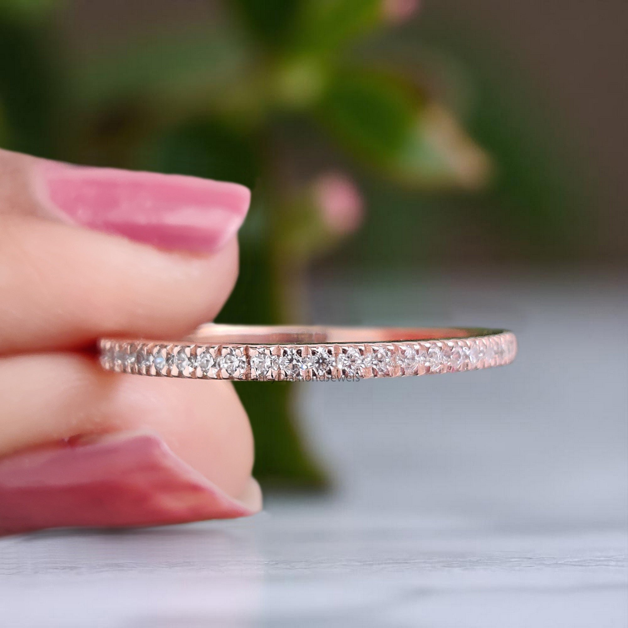 Silver/10K/14K/18K Gold Band Half Eternity Minimalist Ring 1.20 MM Natural Diamond Wedding Band Micro Setting Band anniversary ring KD168