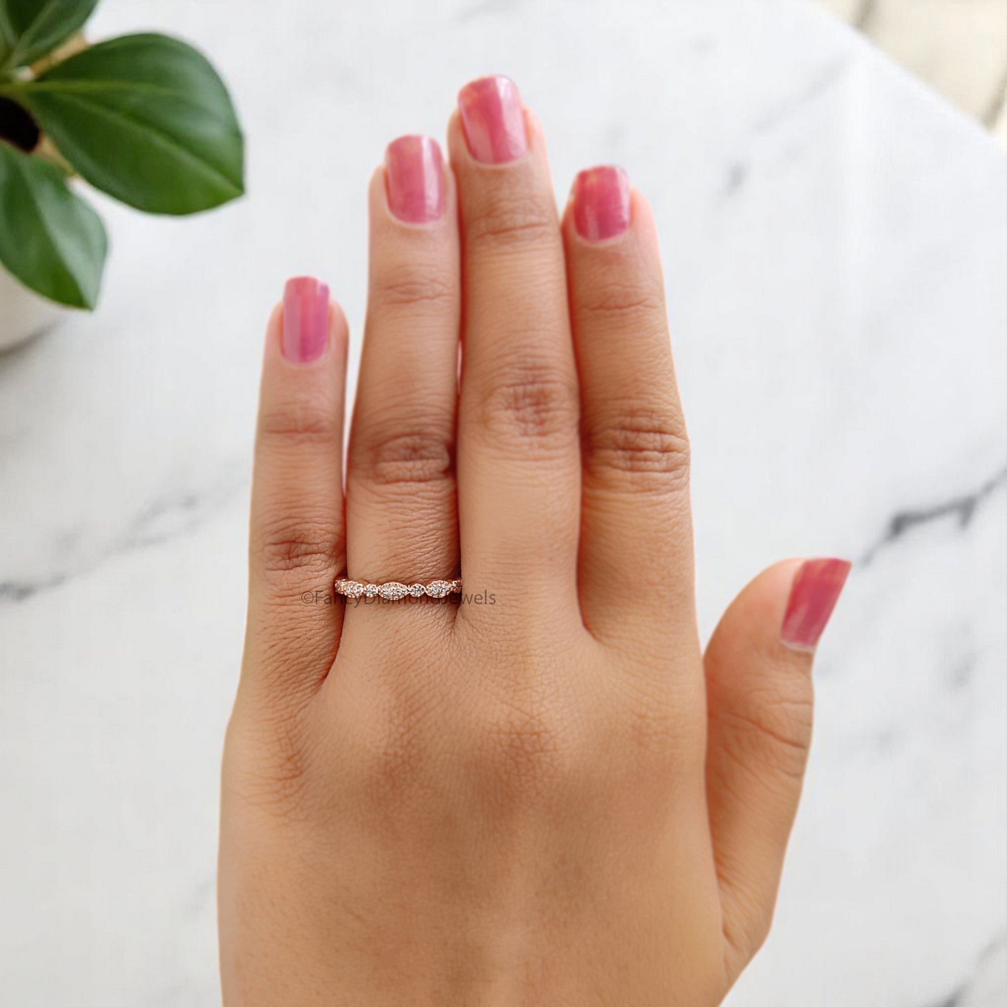 Silver/10K/14K/18K Gold Band 0.12 CT Diamond Wedding Band Half Eternity Minimalist Ring stacking dainty matching anniversary ring KD085