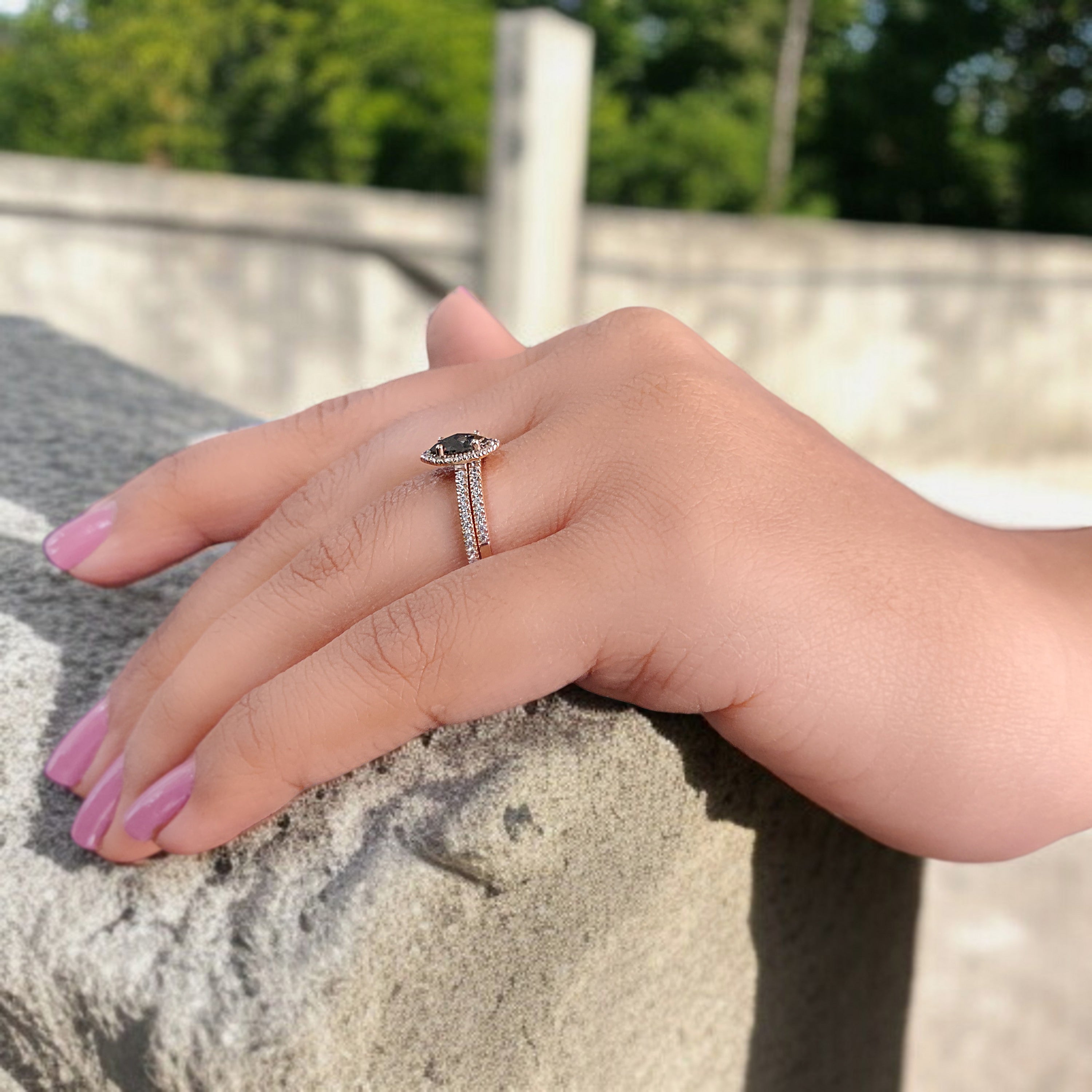 Marquise Cut Salt And Pepper Diamond Ring 0.41 Ct 6.99 MM Marquise Diamond Ring 14K Rose Gold Silver Engagement Ring Gift For Her KDN2490-1