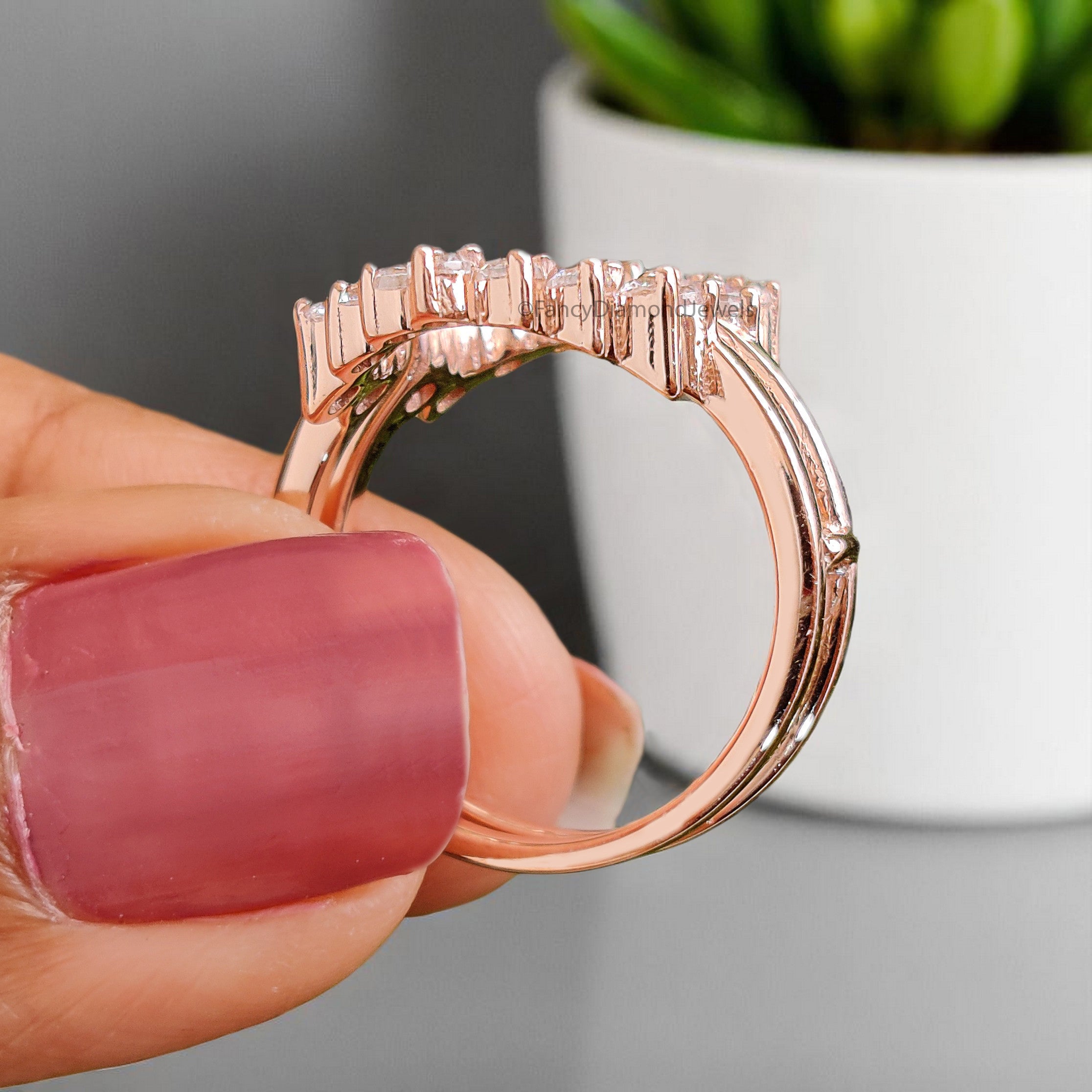 Double Curved Wedding Band 0.58 CT White Moissanite Diamond Band Silver/10K/14K/18K Gold Band Minimalist stacking dainty matching Band FD381