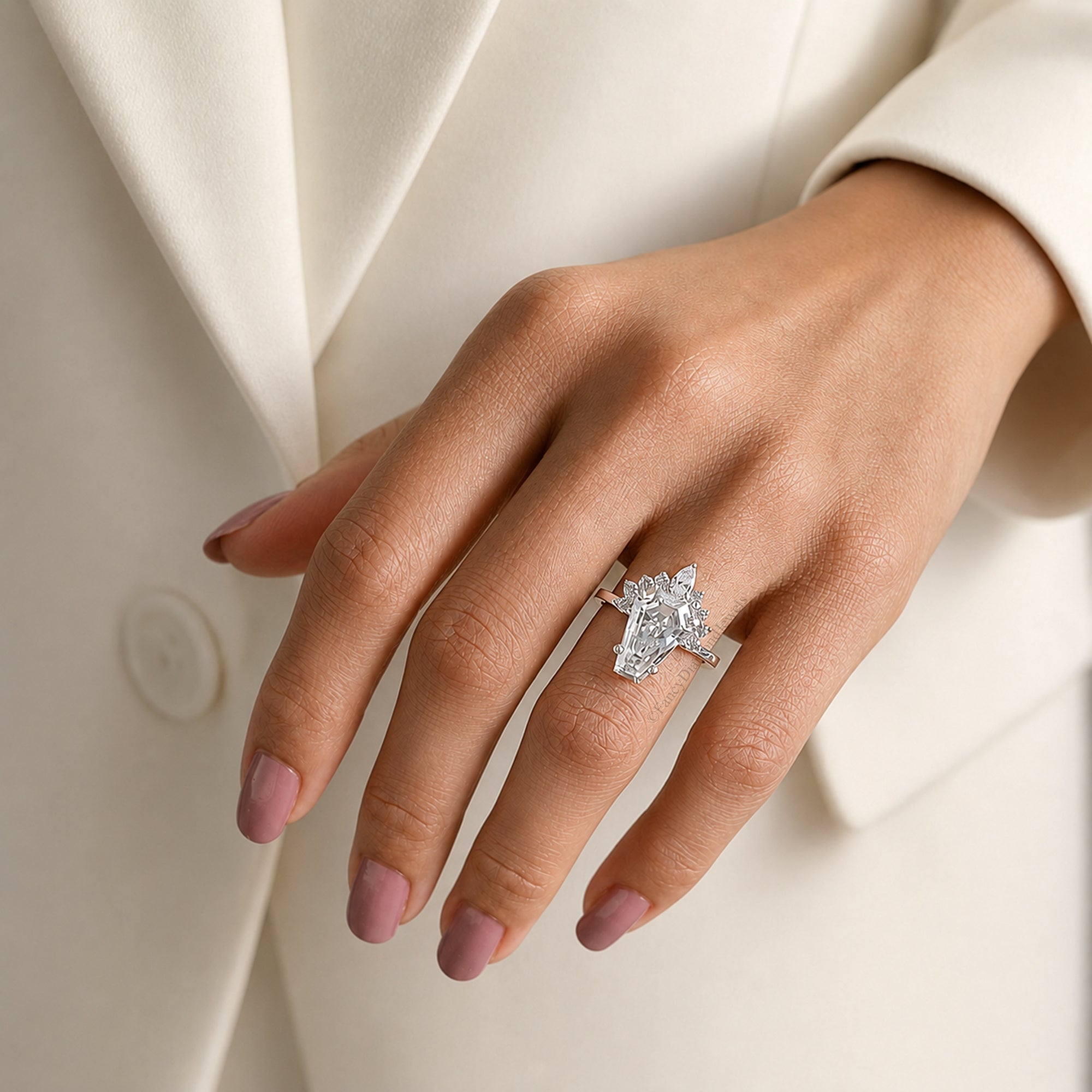 4.20 CT Coffin Cut Engagement Ring in Solid White 10K/14k/18k Gold Coffin Solitaire Engagement Ring Bridal Wedding Ring Promise Ring FD585