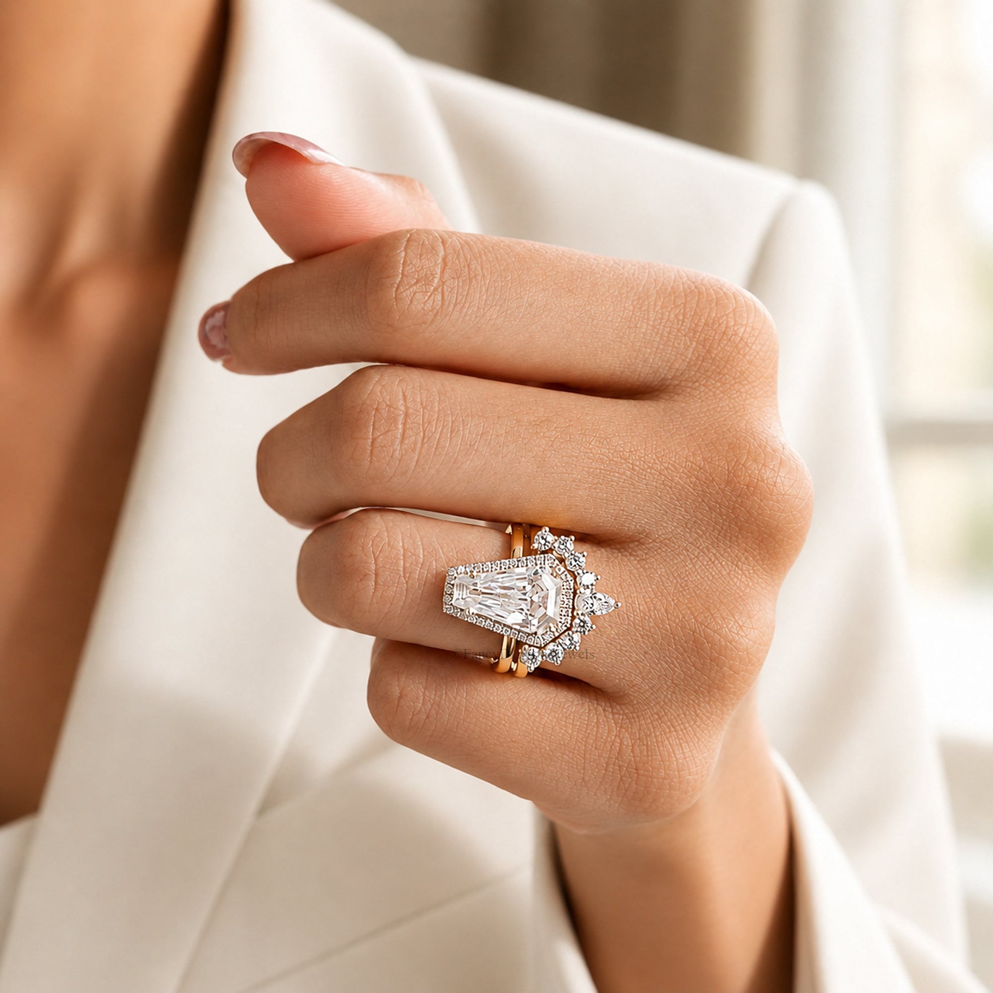 3.85 CT Coffin Cut Engagement Ring set in Solid Rose 10K/14k/18k Gold Coffin Cut Solitaire Engagement Ring Bridal Wedding Ring Set FD204