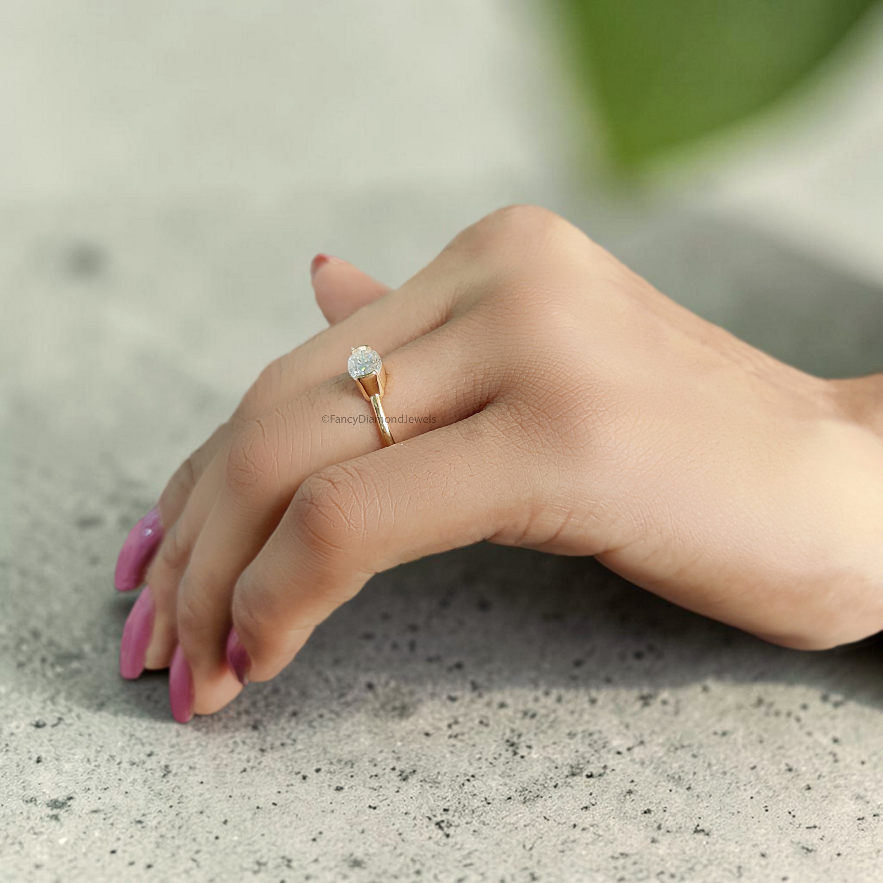 Oval Shape Lab Grown Diamond Half Bezel Ring Solid Gold, Thin Dainty Ring, Oval Diamond Pinky Ring, Minimal Wedding Band Gift For Her FD564