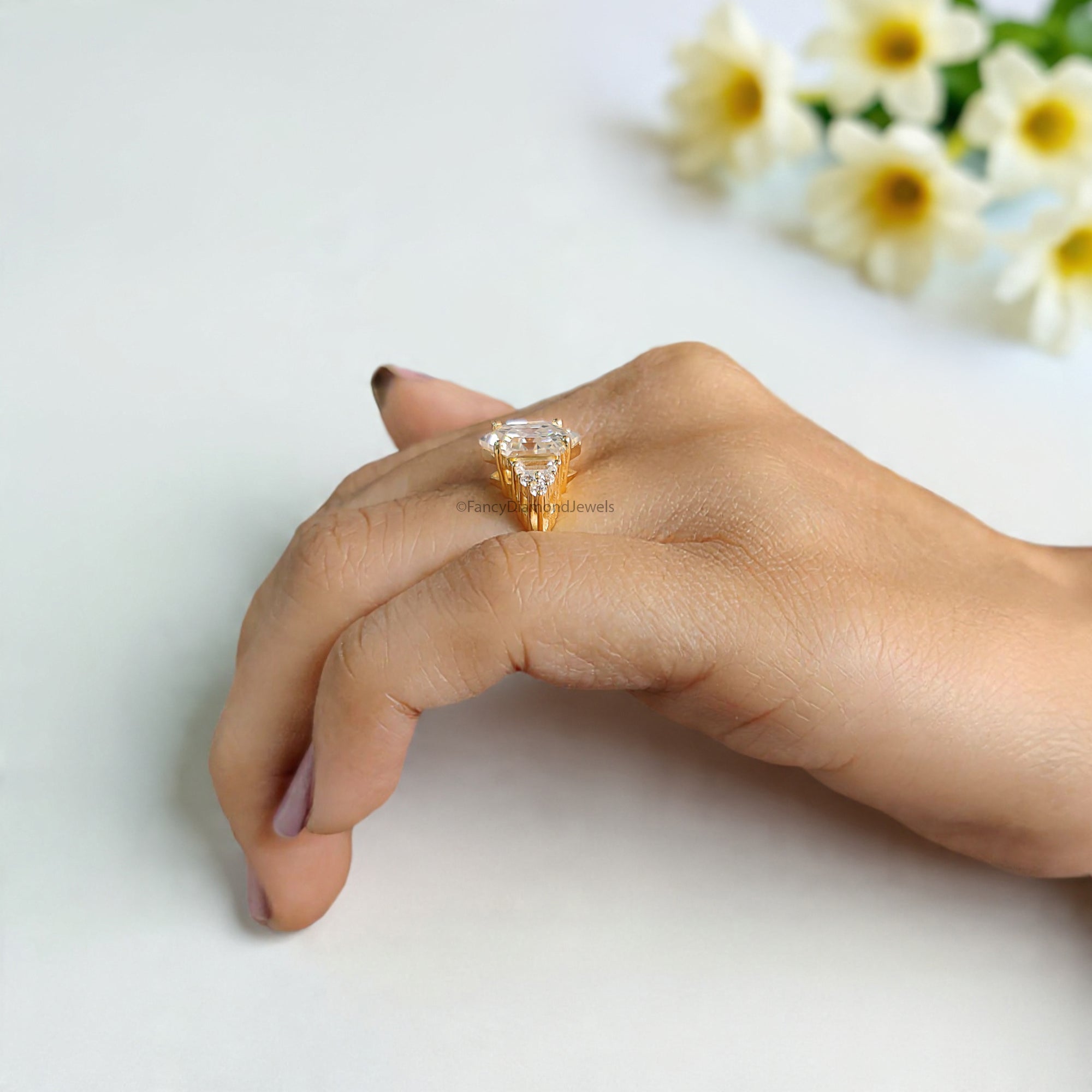 3.00 CT Antique Hexagon Moissanite Engagement Ring Baguette And Round Ring Ring For Gifting Wedding Ring Anniversary Gift Ring Her FD170
