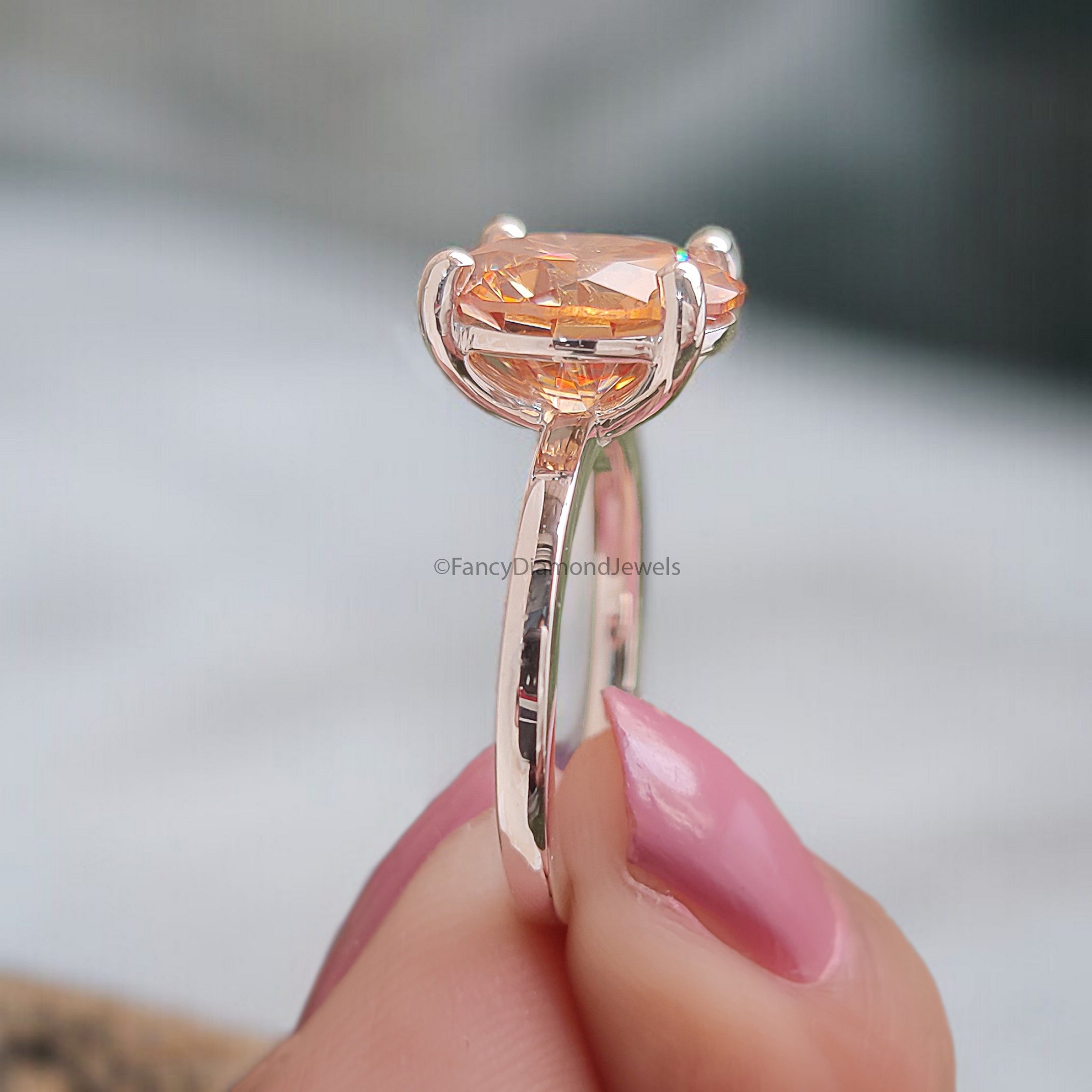 Round Brown Champagne Diamond engagement ring 11mm 9mm 8mm 6mm 4mm stone ring Simulant Ring Solitaire ring Silver ring Gift for her FD519