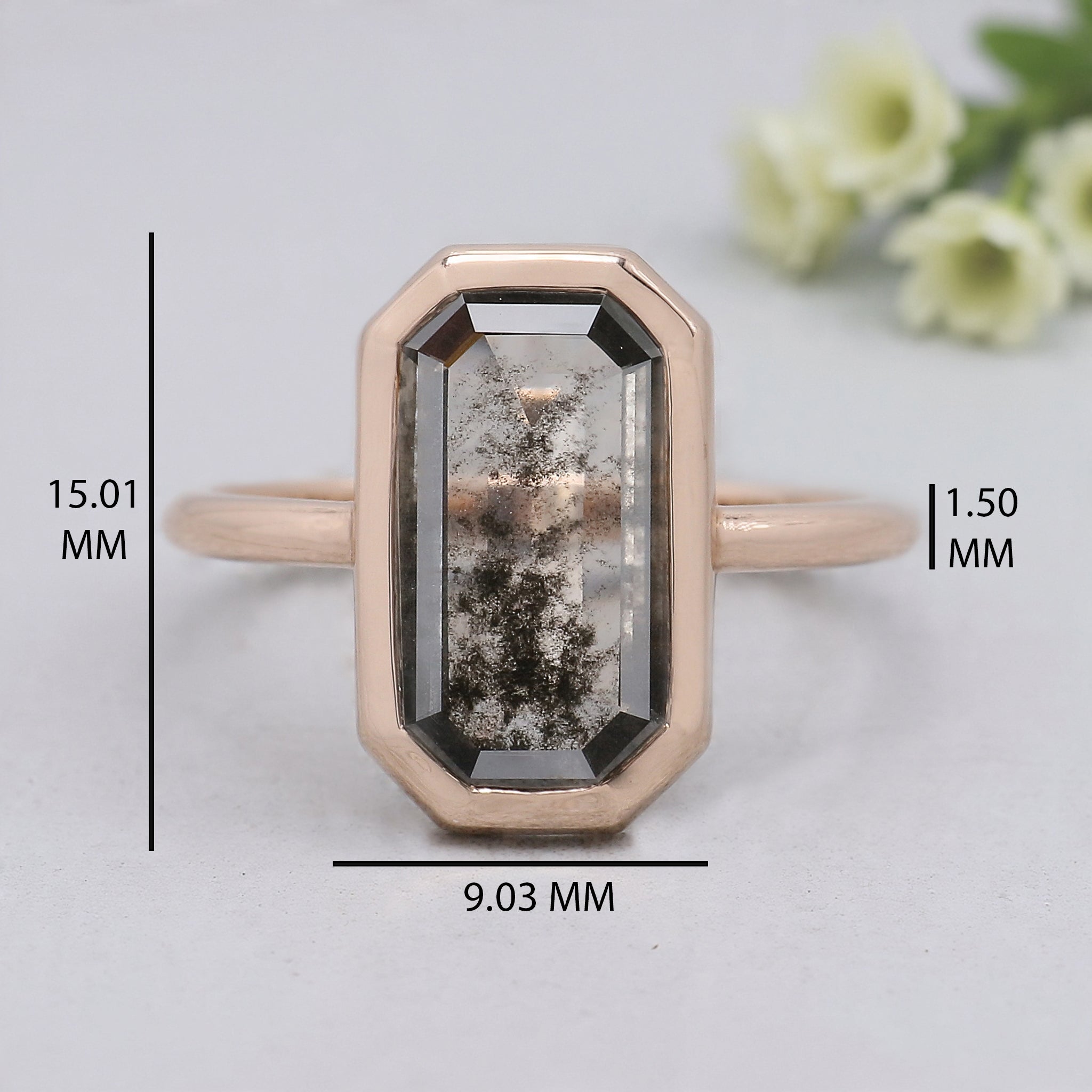 2.24 CT Emerald Lab Grown Diamond Ring Emerald CVD Fancy Black Grey Salt And Pepper Diamond Ring Engagement Ring Bridal Wedding Ring KDL3527