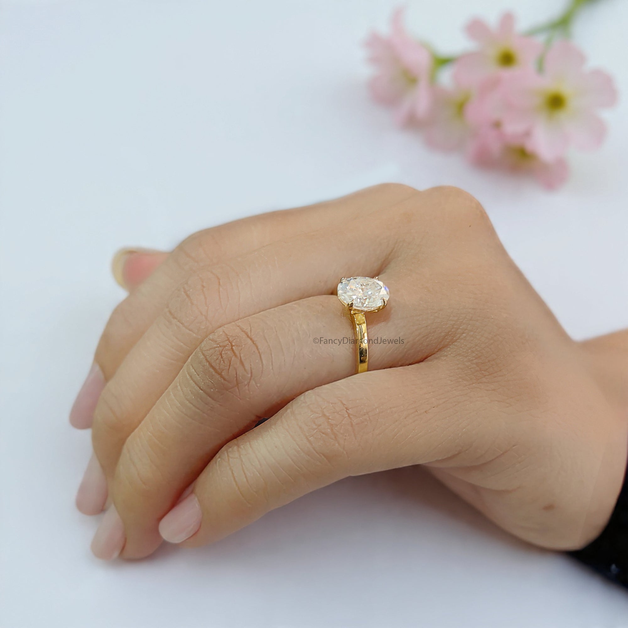 Beautiful Oval Shape Moissanite Ring Yellow Gold 10k/14k/18k 1.50 CT Oval Cut Ring Oval Wedding Engagement Ring Oval Colorless Ring FD15