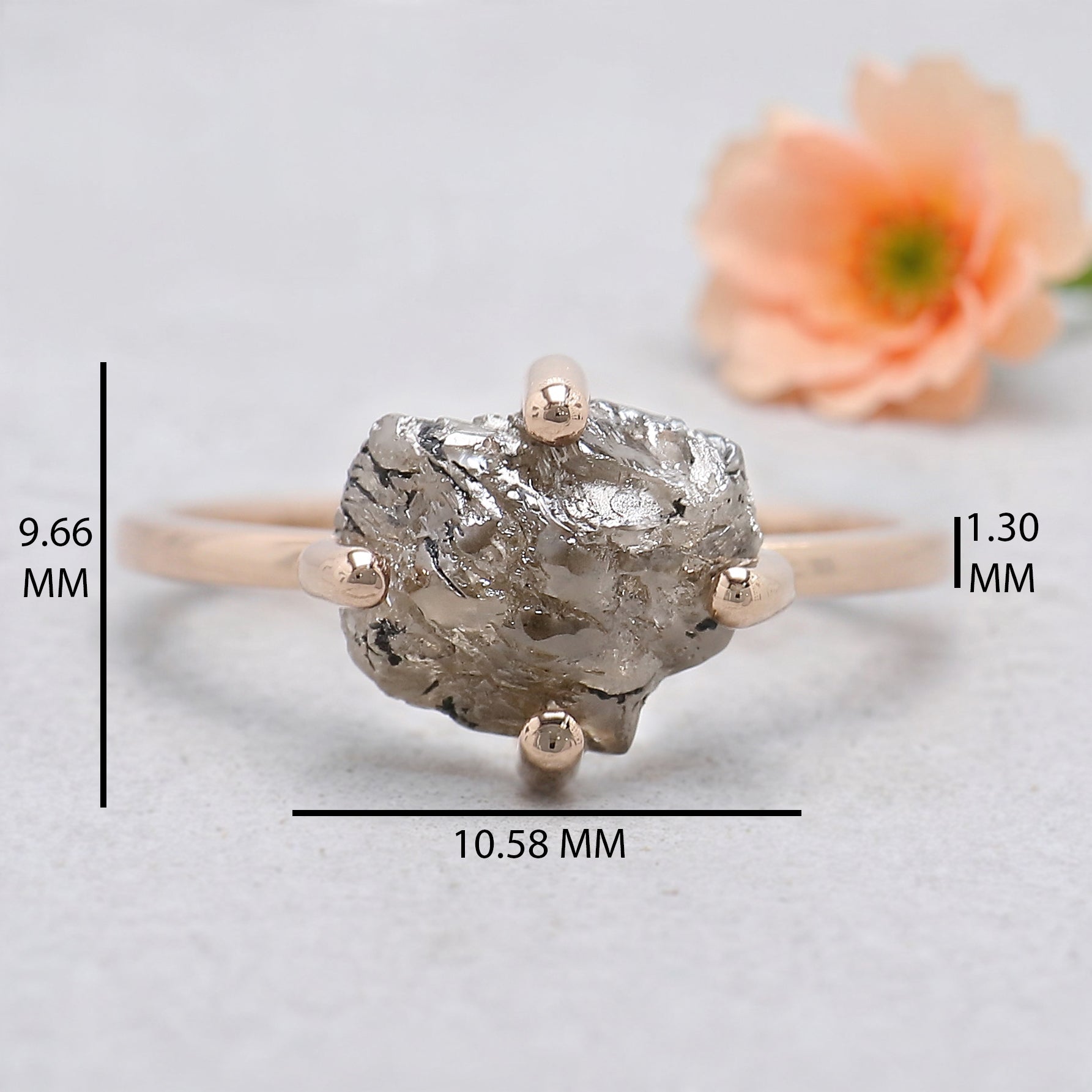 Raw Brown Diamond Ring 9.70 MM, 2.79 Carat Natural Rough Cut Diamond, 14K Rose Gold Engagement Ring, Conflict Free Uncut Diamond KDL9030