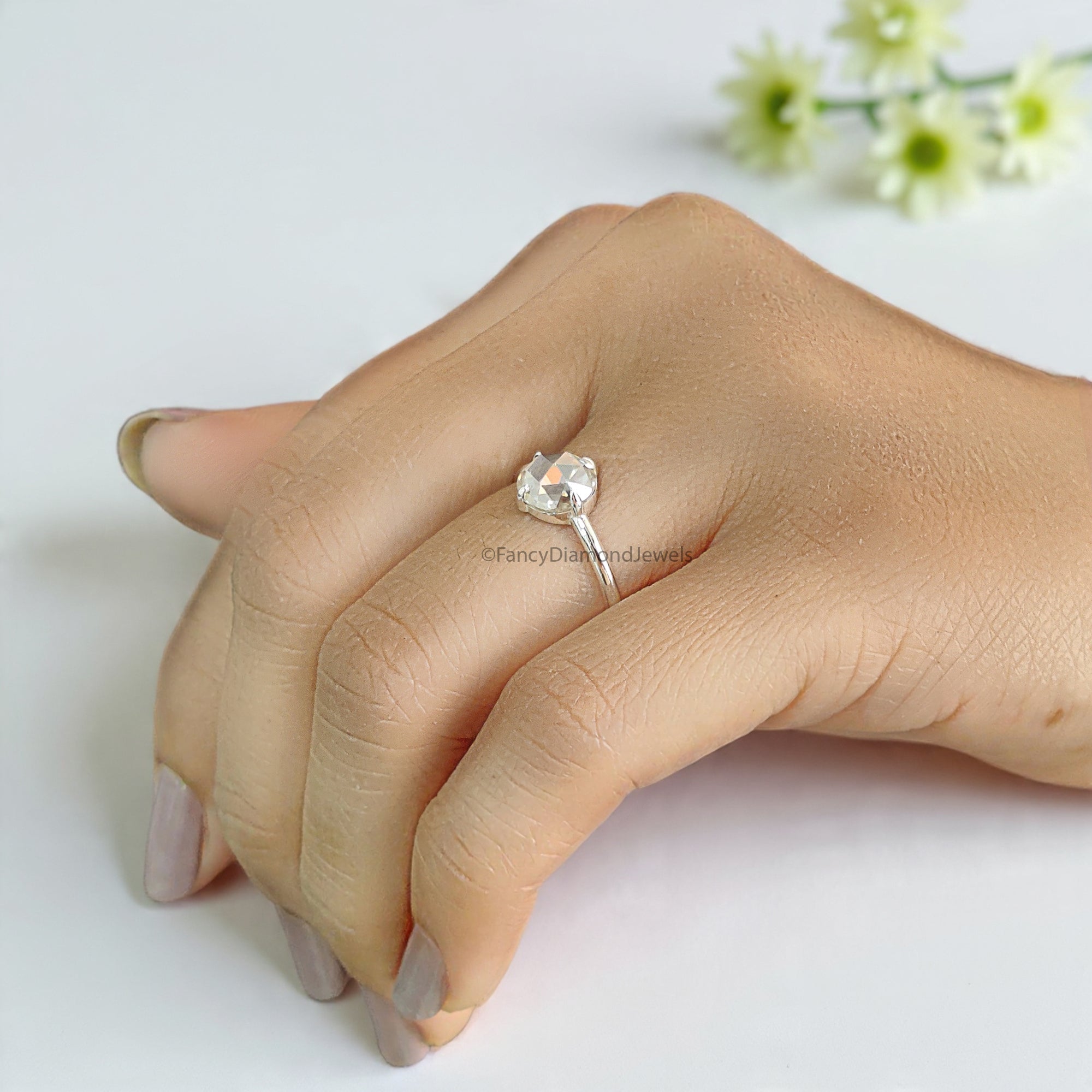 1.00 CT Round Rose Cut Colorless Moissanite Pointed Prong Simple Solitaire Engagement Ring Wedding Ring Anniversary Ring Bridal Ring FD22