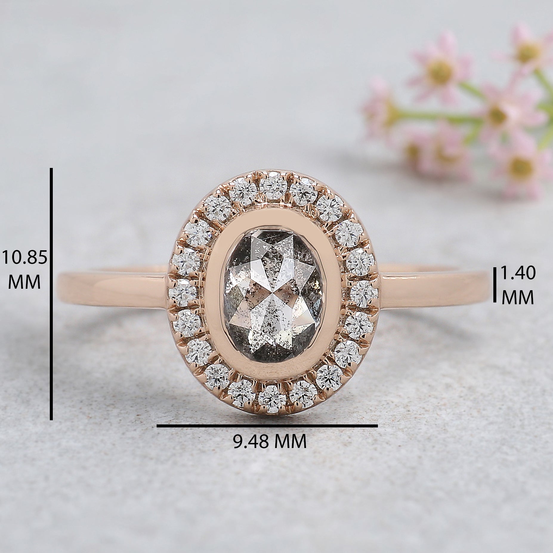 Oval Cut Salt And Pepper Diamond Ring 0.79 Ct 6.35 MM Oval Diamond Ring 14K Solid Rose Gold Silver Oval Engagement Ring Gift For Her KDL1476
