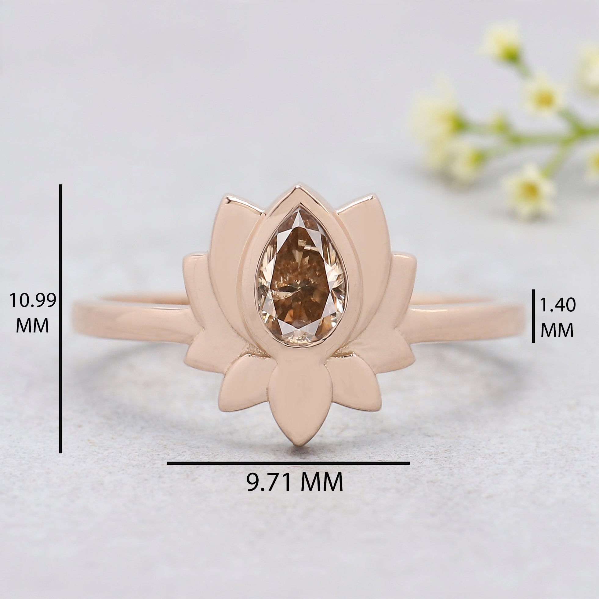Pear Cut Brown Color Diamond Ring 0.38 Ct 6.00 MM Pear Diamond Ring 14K Solid Rose Gold Silver Pear Engagement Ring Gift For Her KDN1249