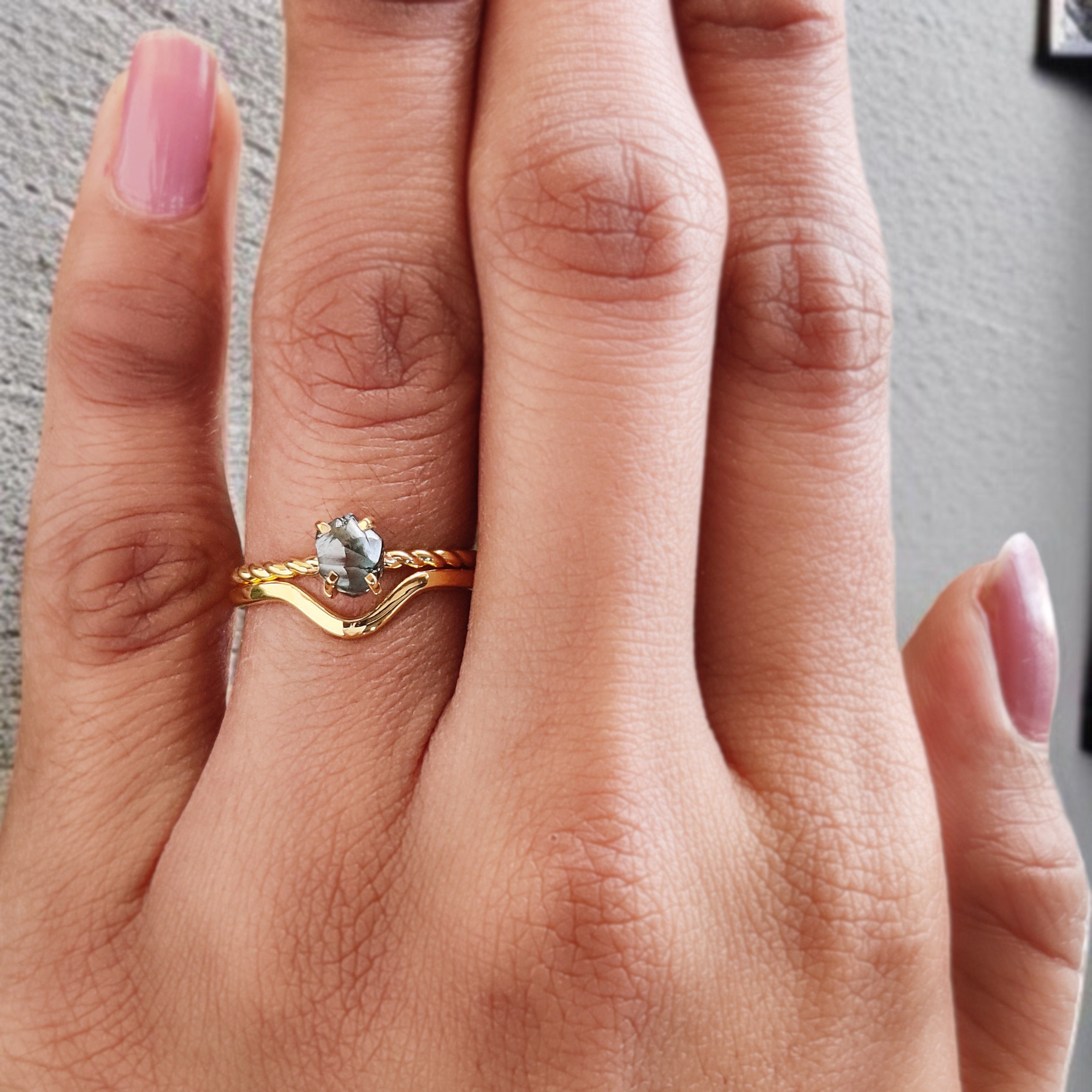 Rough Blue Color Diamond Ring 0.98 Ct 5.75 MM Crystal Rough Diamond Ring 14K Solid Yellow Gold Silver Engagement Ring Gift For Her KDL2326