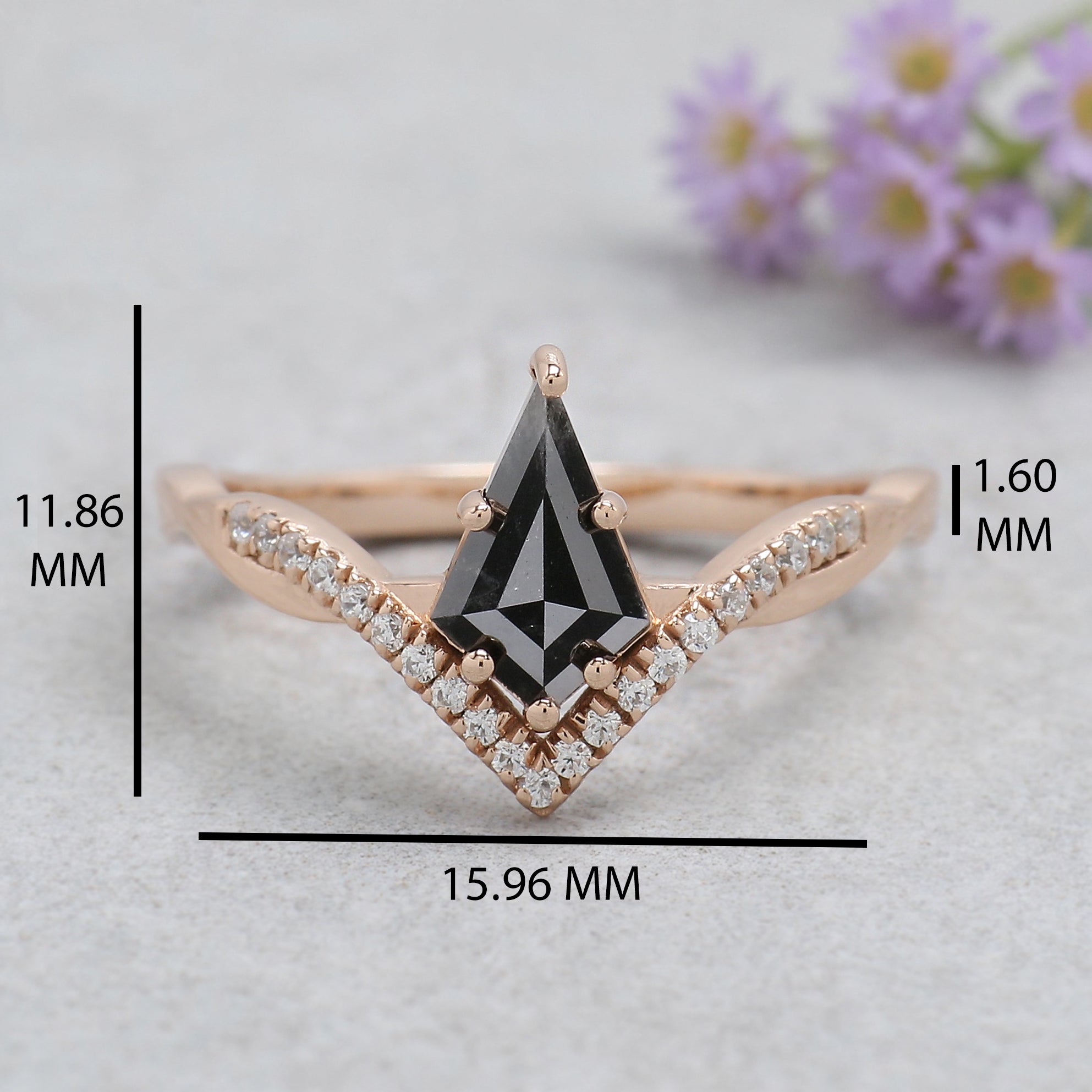Kite Cut Salt And Pepper Diamond Ring 0.86 Ct 8.64 MM Kite Diamond Ring 14K Solid Rose Gold Silver Engagement Ring Gift For Her KDL3433