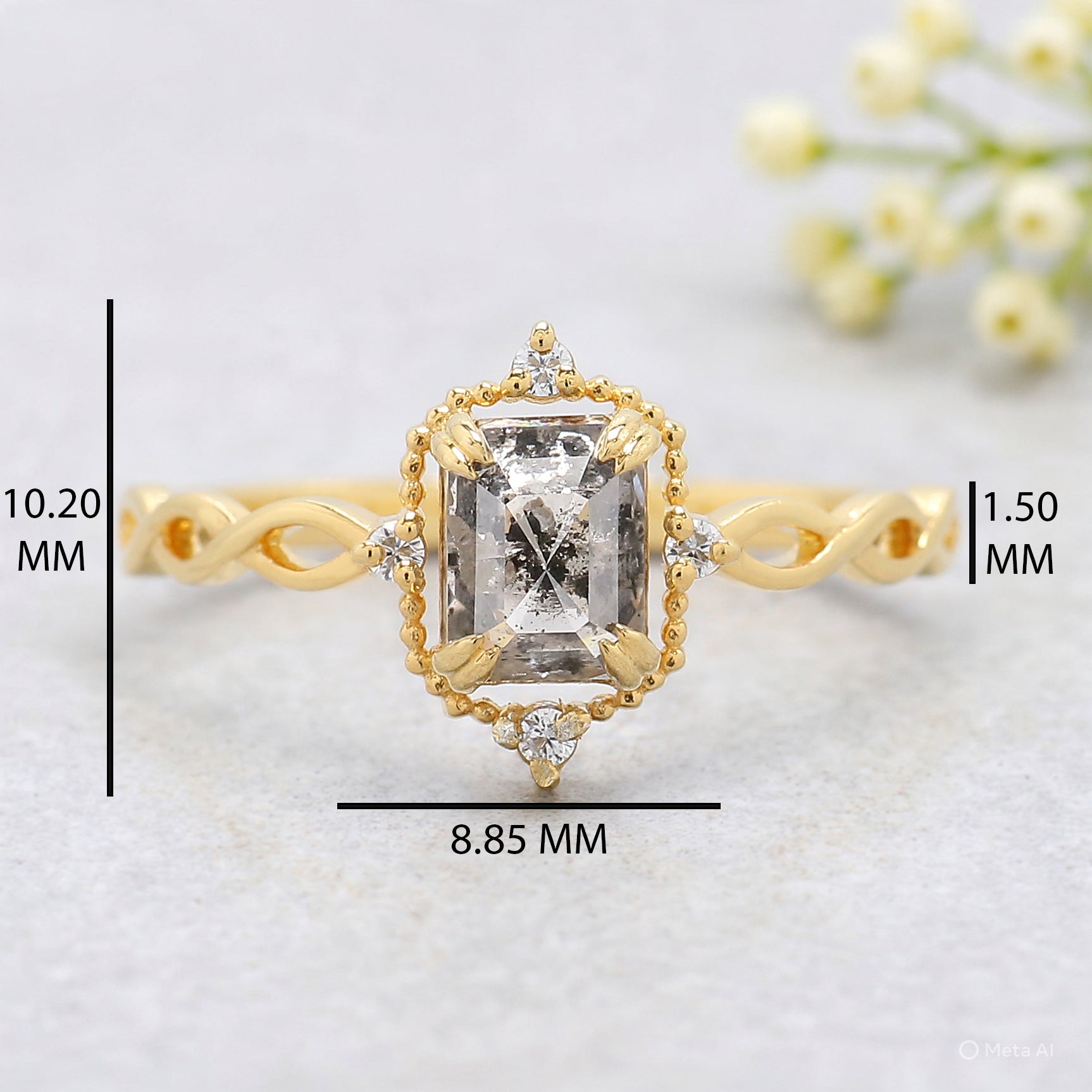 Emerald Salt And Pepper Diamond Ring 0.94 Ct 5.88 MM Emerald Diamond Ring 14K Solid Yellow Gold Silver Engagement Ring Gift For Her KDL9559