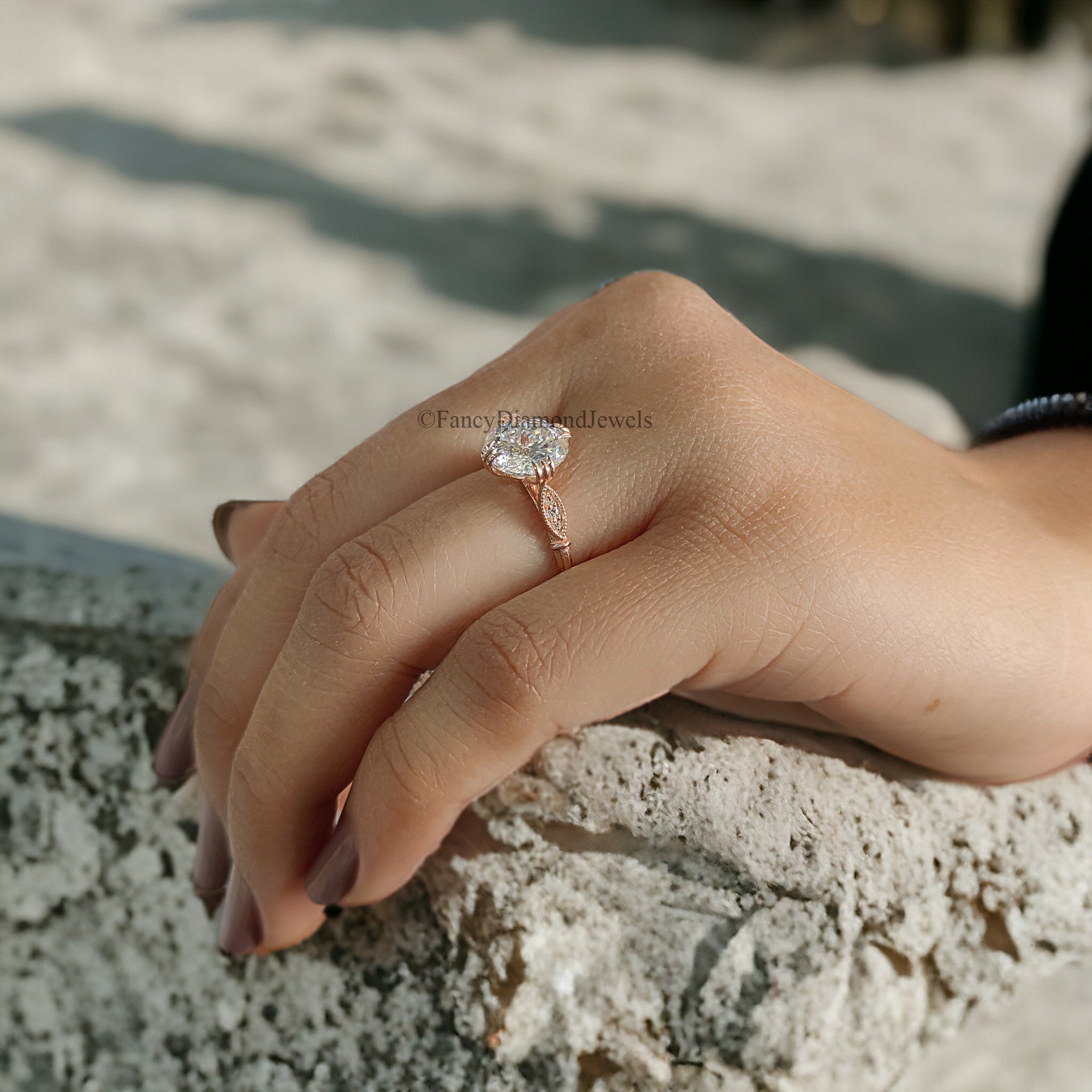 Vintage Style Engagement Ring 2.26 TW Portuguese Cut Moissanite Fishtail Prong Ring Wedding Ring for Women Cathedral Milgrain Ring FD10