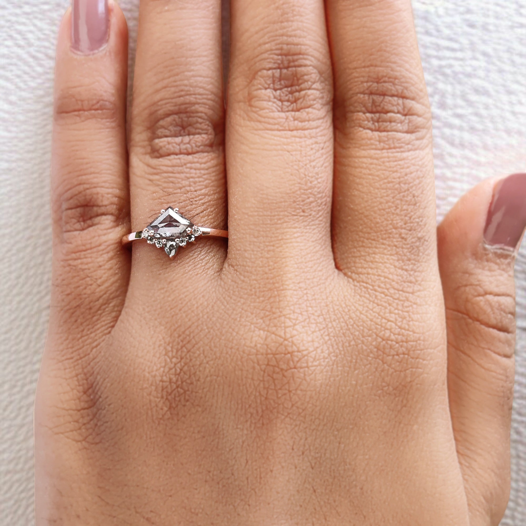 Shield Salt And Pepper Diamond Ring, Salt And Pepper Shield Diamond Engagement Ring, Shield Shape Diamond Ring, Shield Cut Ring, QL9471