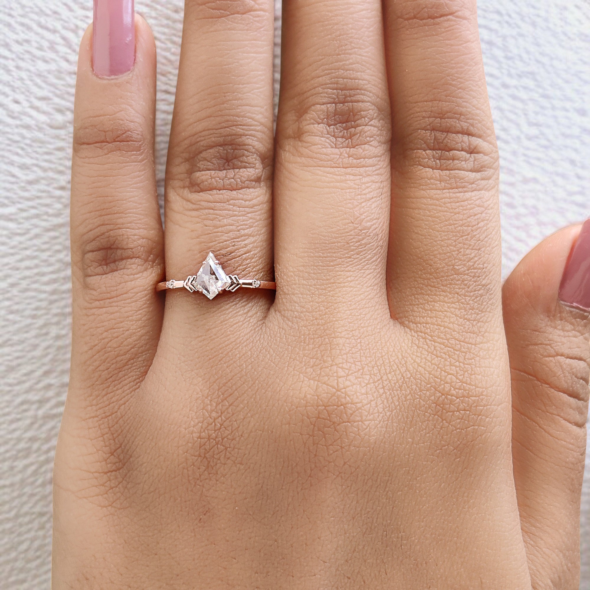 0.60 Ct Natural Kite Cut Shape White-H Color Diamond Ring 6.80 MM Kite Shape Diamond Ring 14K Solid Rose Gold Silver Engagement Ring QL2578