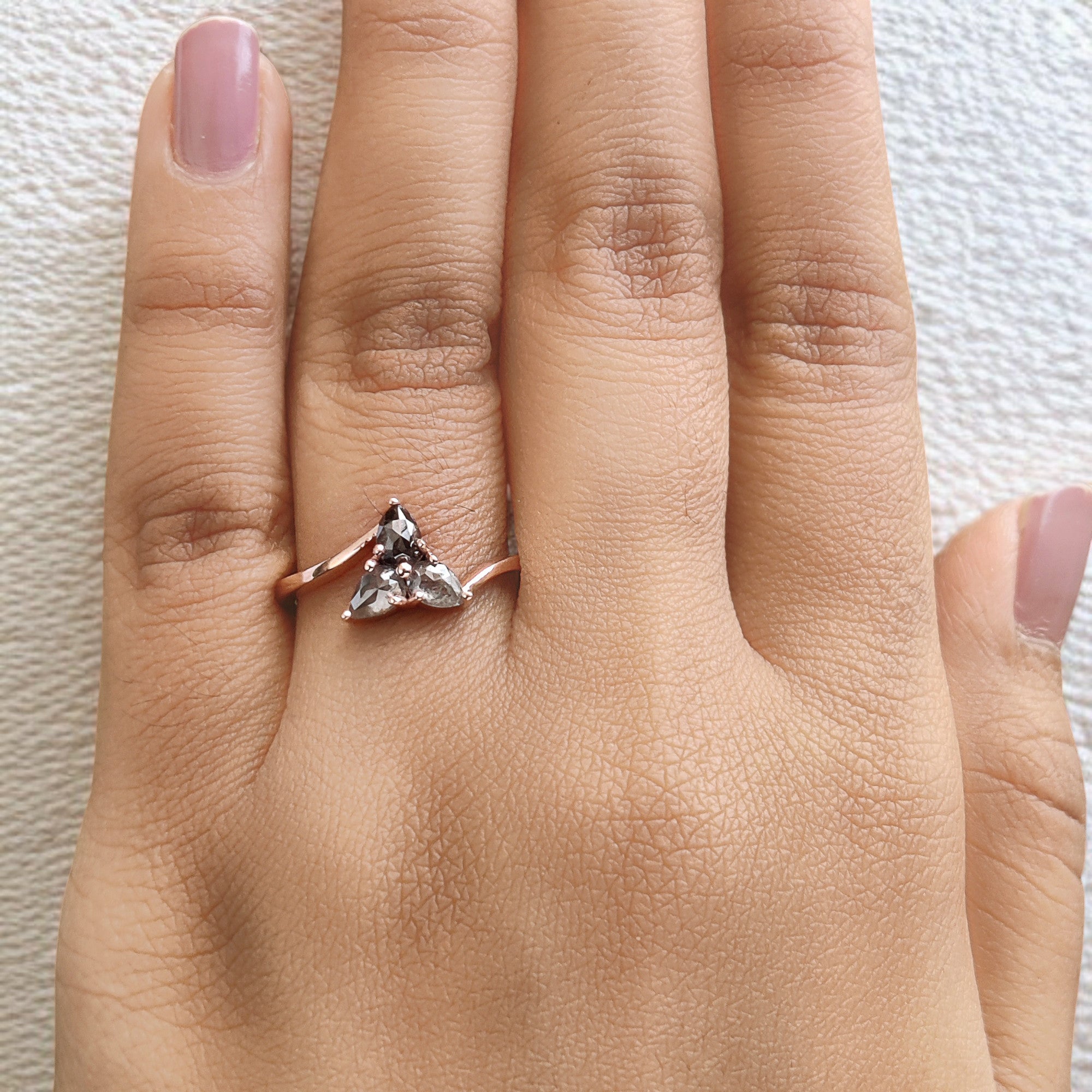 Pear Cut Salt And Pepper Diamond Ring 0.62 Ct 4.90 MM Pear Diamond Ring 14K Solid Rose Gold Silver Pear Engagement Ring Gift For Her QN1580