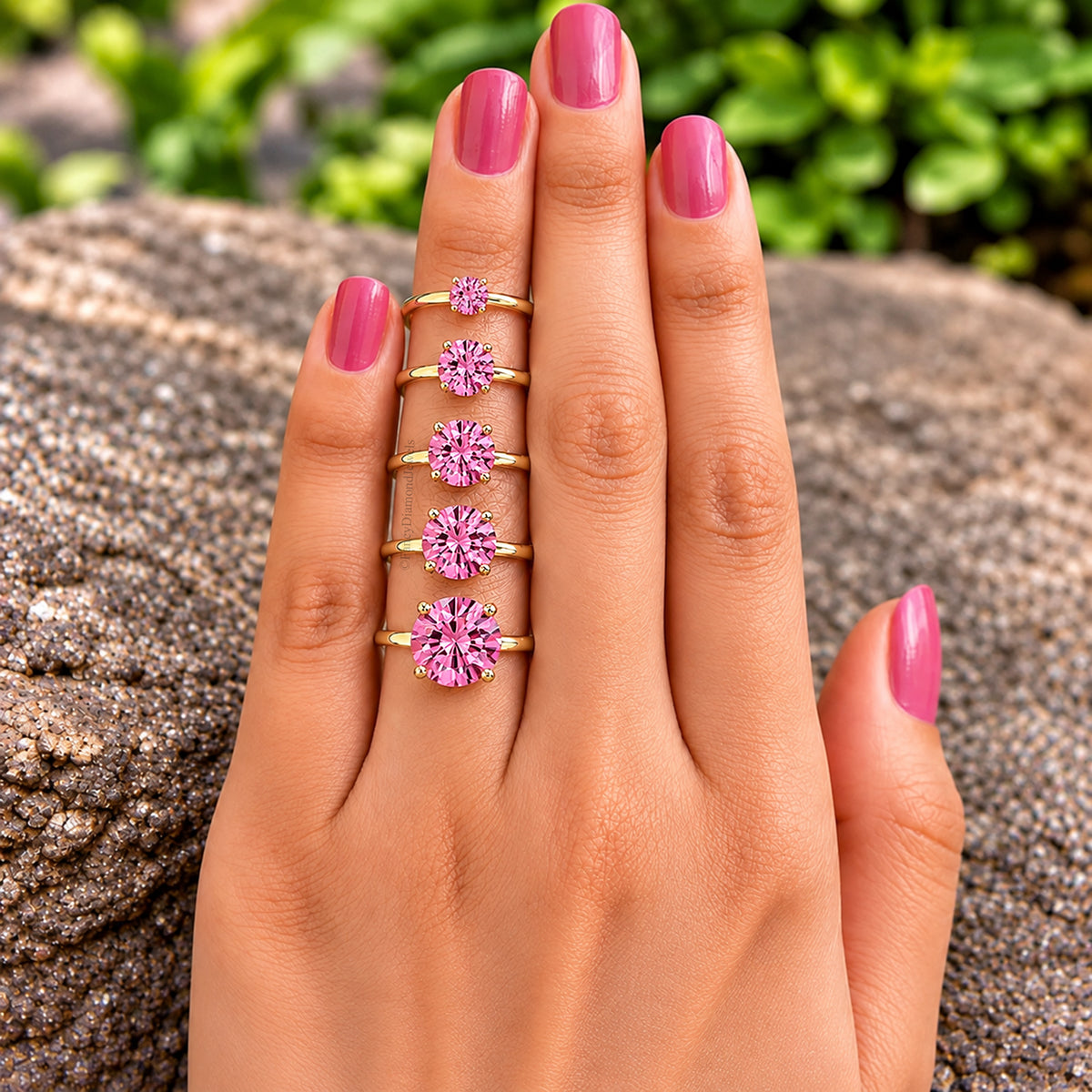 Round Pink Tourmaline engagement ring 11mm 9mm 8mm 6mm 4mm stone ring Simulant Solitaire ring Diamond ring Silver ring Gift for her FD338