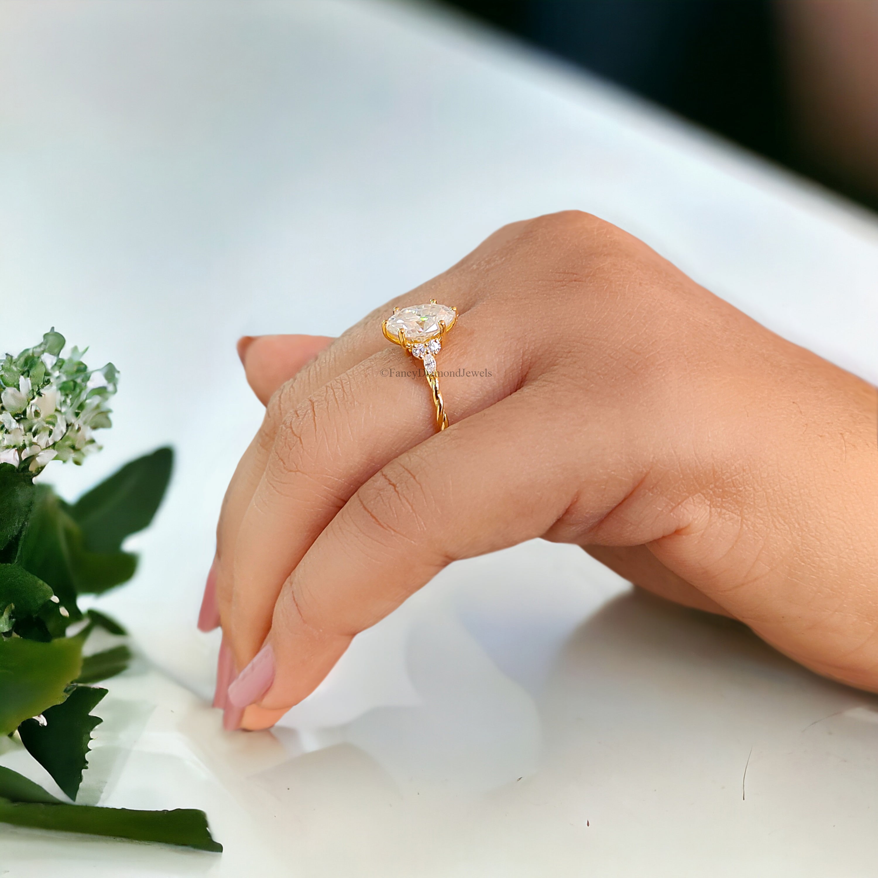 Oval Moissanite engagement ring 14K gold engagement ring Vintage Wedding ring Marquise diamond twisted ring Anniversary promise ring FD145