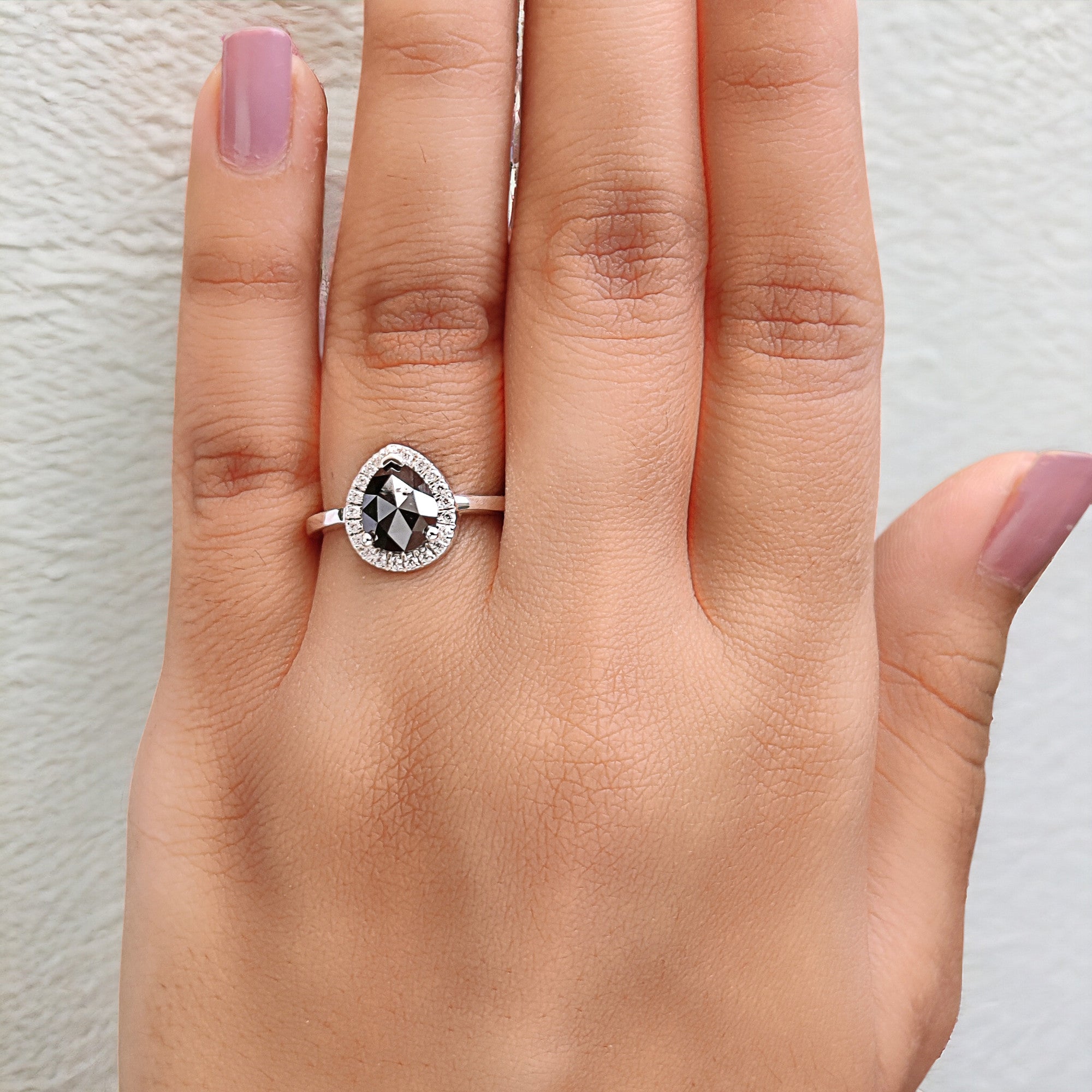 Pear Cut Black Color Diamond Ring 1.58 Ct 8.20 MM Pear Shape Diamond Ring 14K Solid White Gold Silver Engagement Ring Gift For Her QN8801