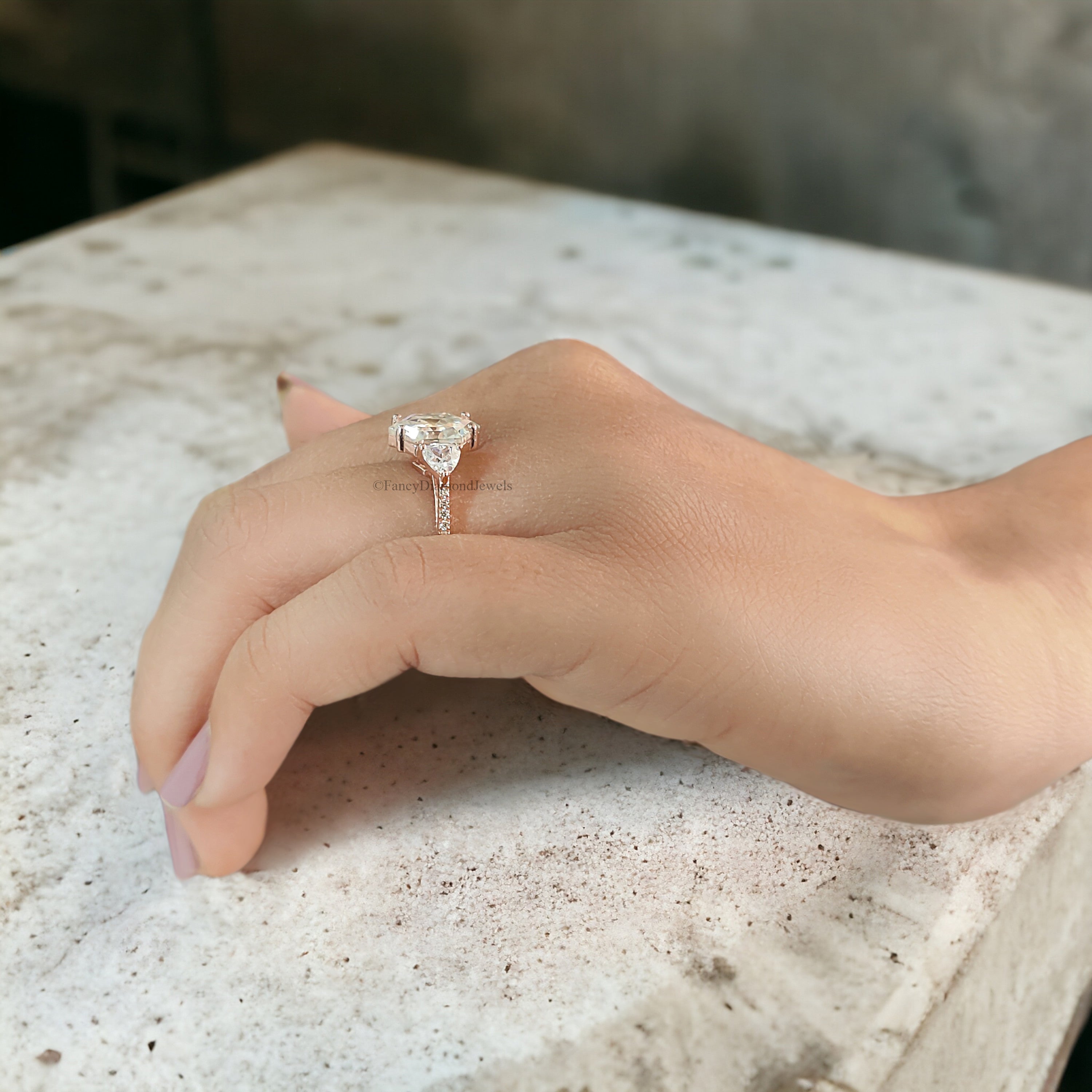 2.95 CT Antique Hexagon Moissanite Engagement Ring Triangle And Round Ring For Gifting Bridal Wedding Ring Anniversary Gift Ring Her FD175