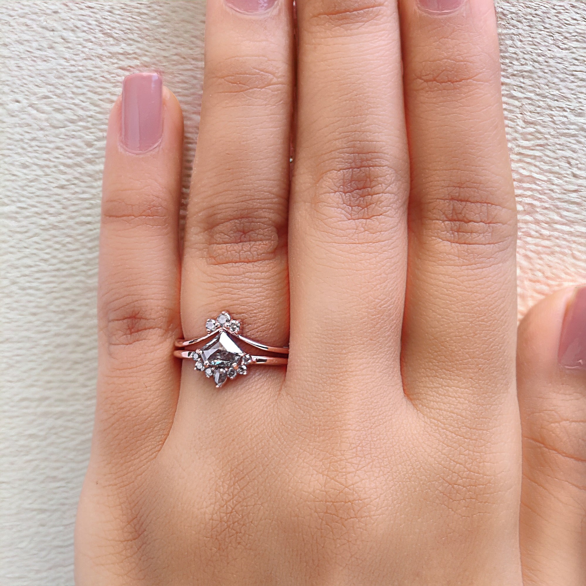 Shield Cut Salt And Pepper Diamond Ring 0.58 Ct 5.10 MM Shield Diamond Ring 14K Solid Rose Gold Silver Engagement Ring Gift For Her QN1261