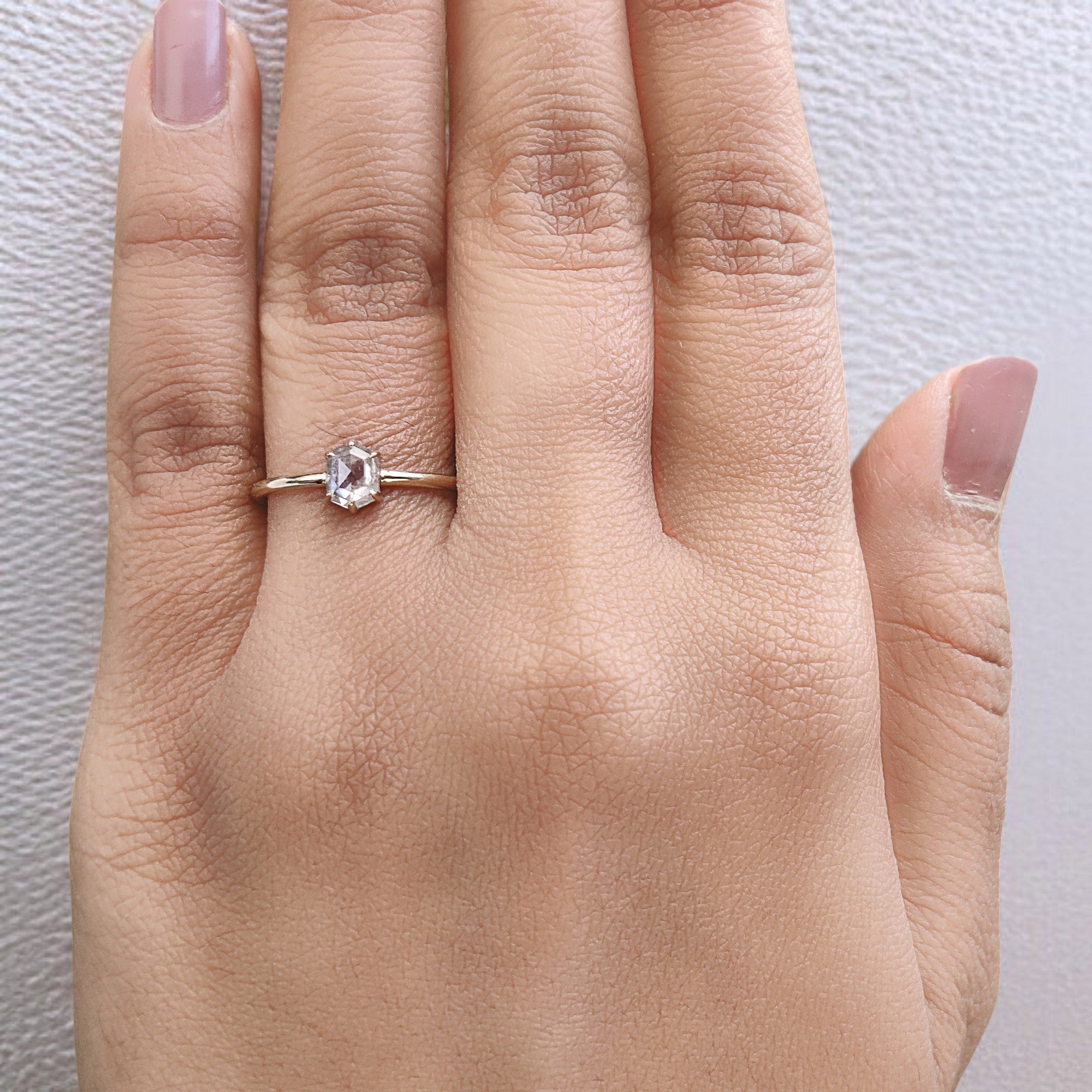 Hexagon Salt And Pepper Diamond Ring 0.62 Ct 5.70 MM Hexagon Diamond Ring 14K Solid Yellow Gold Silver Engagement Ring Gift For Her QN1435