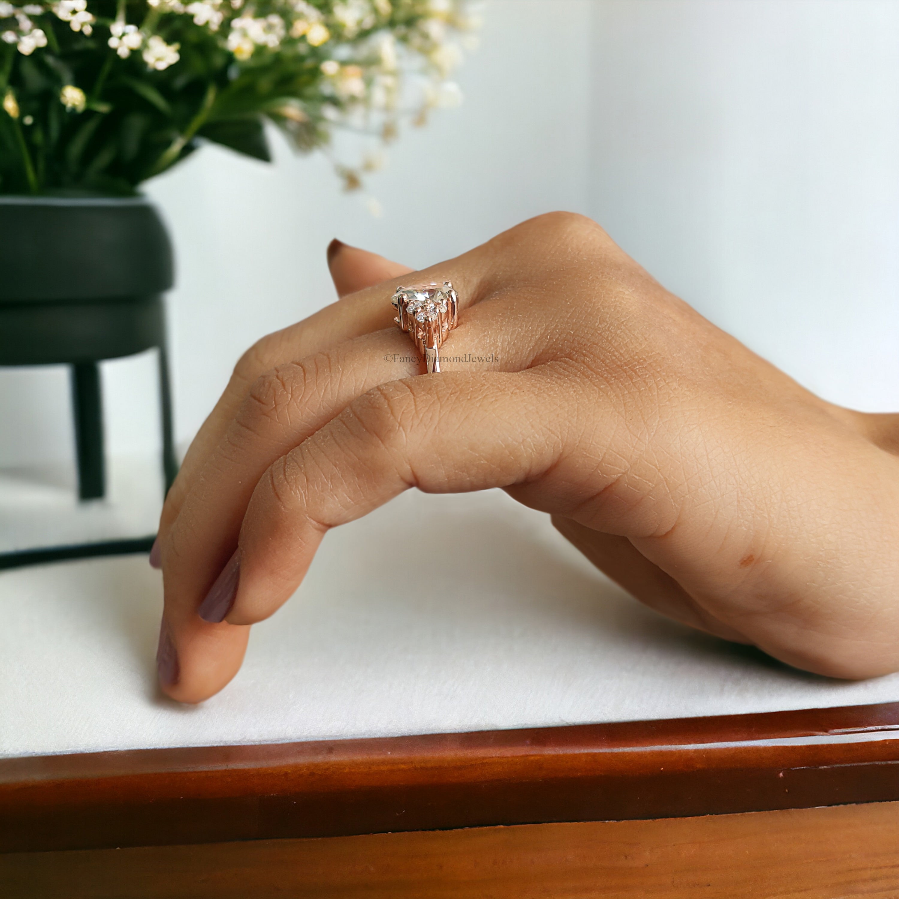 Pear shaped Moissanite Engagement Ring 1.60 CTW Vintage Unique Solid Gold Round Diamond wedding Ring Bridal Promise gift For Woman FD161