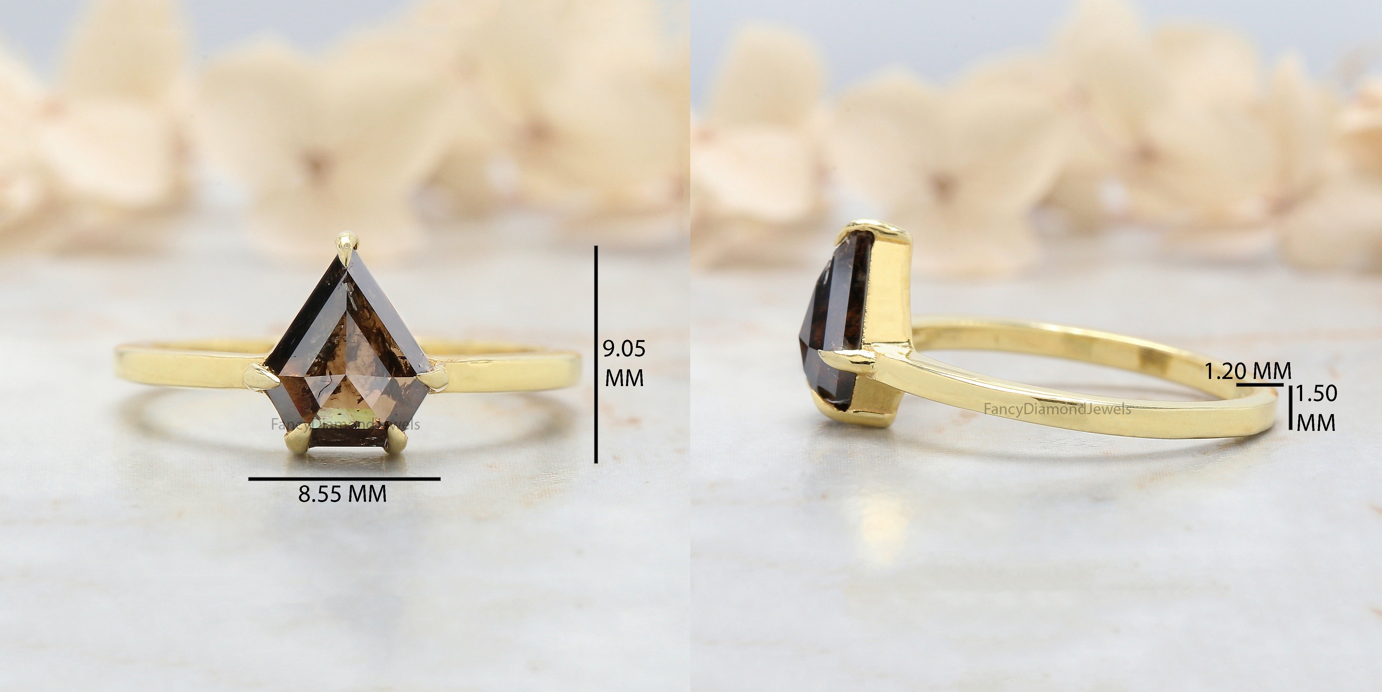 Shield Brown Color Diamond Ring 1.39 Ct 8.60 MM Shield Cut Diamond Ring 14K Solid Yellow Gold Silver Engagement Ring Gift For Her QN8853