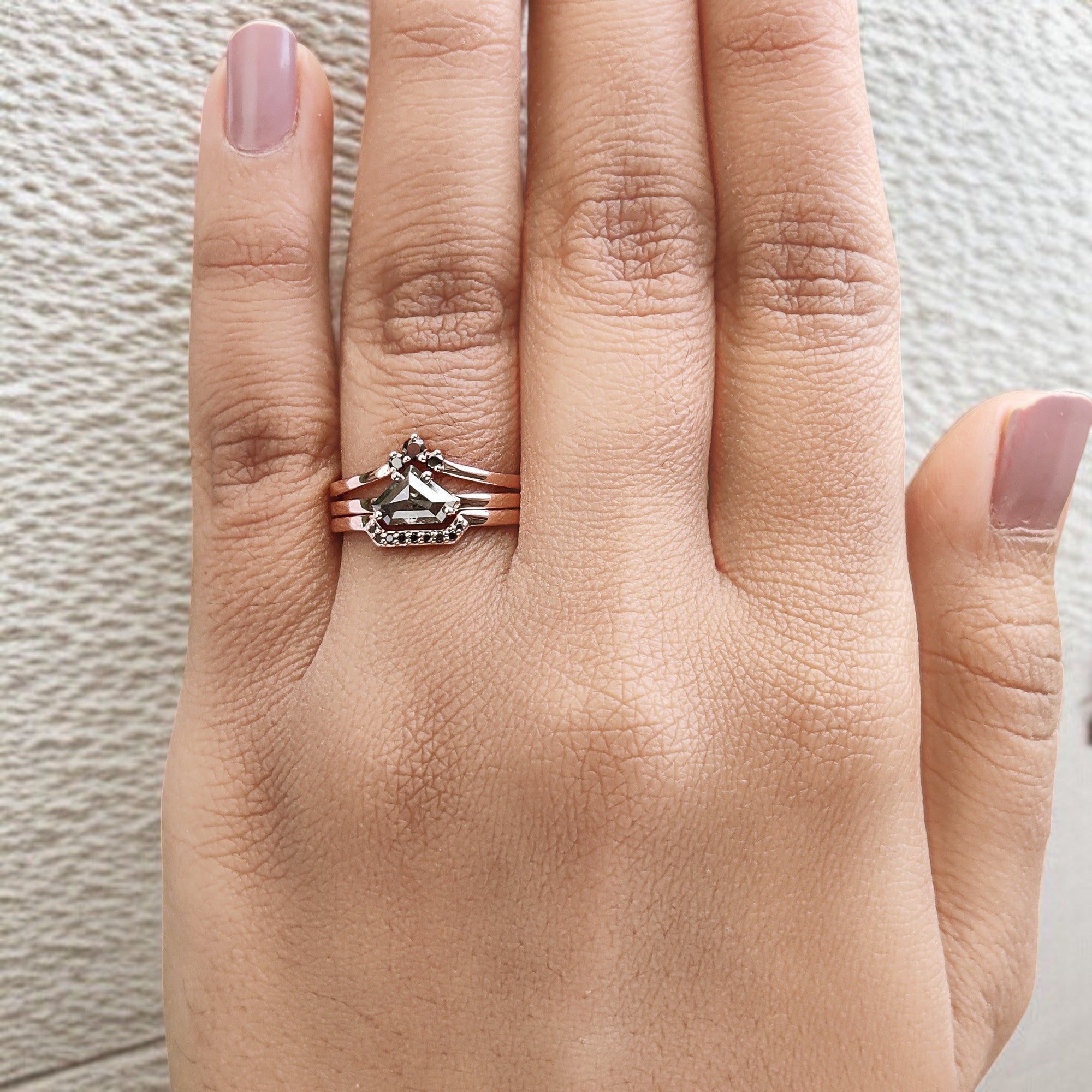 Shield Cut Salt And Pepper Diamond Ring 0.73 Ct 5.15 MM Shield Diamond Ring 14K Solid Rose Gold Silver Engagement Ring Gift For Her QN1144