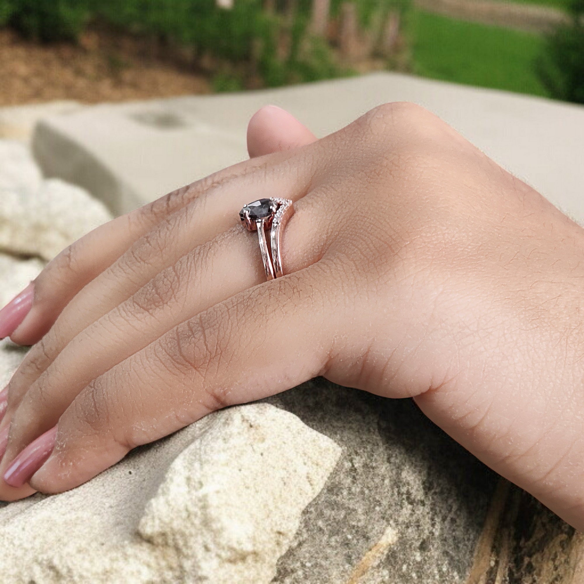Pear Cut Brown Color Diamond Ring 0.55 Ct 6.39 MM Pear Shape Diamond Ring 14K Solid Rose Gold Silver Pear Engagement Ring Gift For Her QL9598