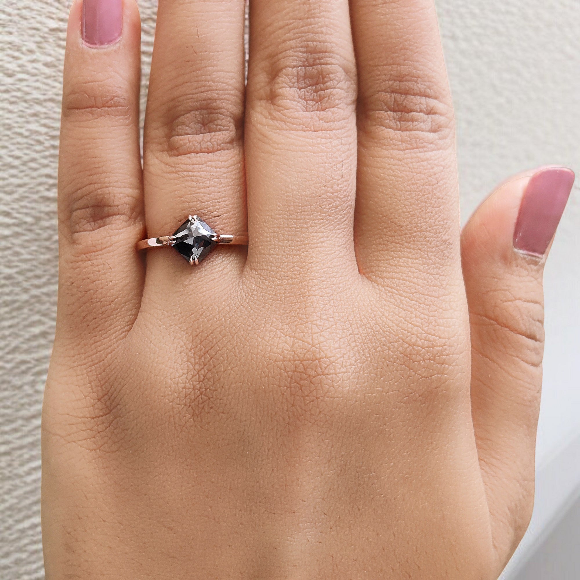 Radiant Cut Salt And Pepper Diamond Ring 1.38 Ct 6.20 MM Radiant Diamond Ring 14K Solid Rose Gold Silver Engagement Ring Gift For Her QL2987