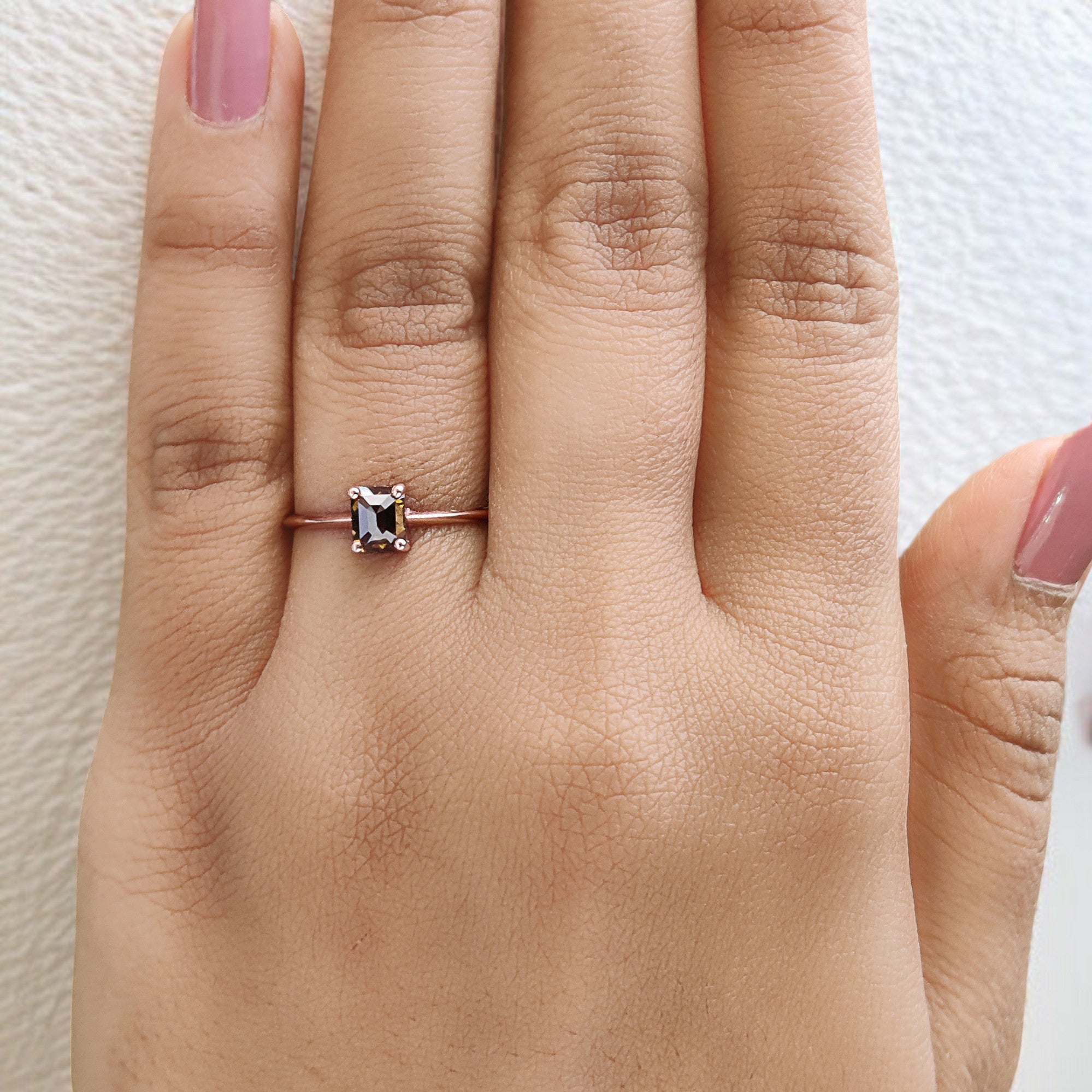 Emerald Cut Brown Color Diamond Ring 0.67 Ct 5.25 MM Emerald Shape Diamond Ring 14K Rose Gold Silver Engagement Ring Gift For Her QL1838