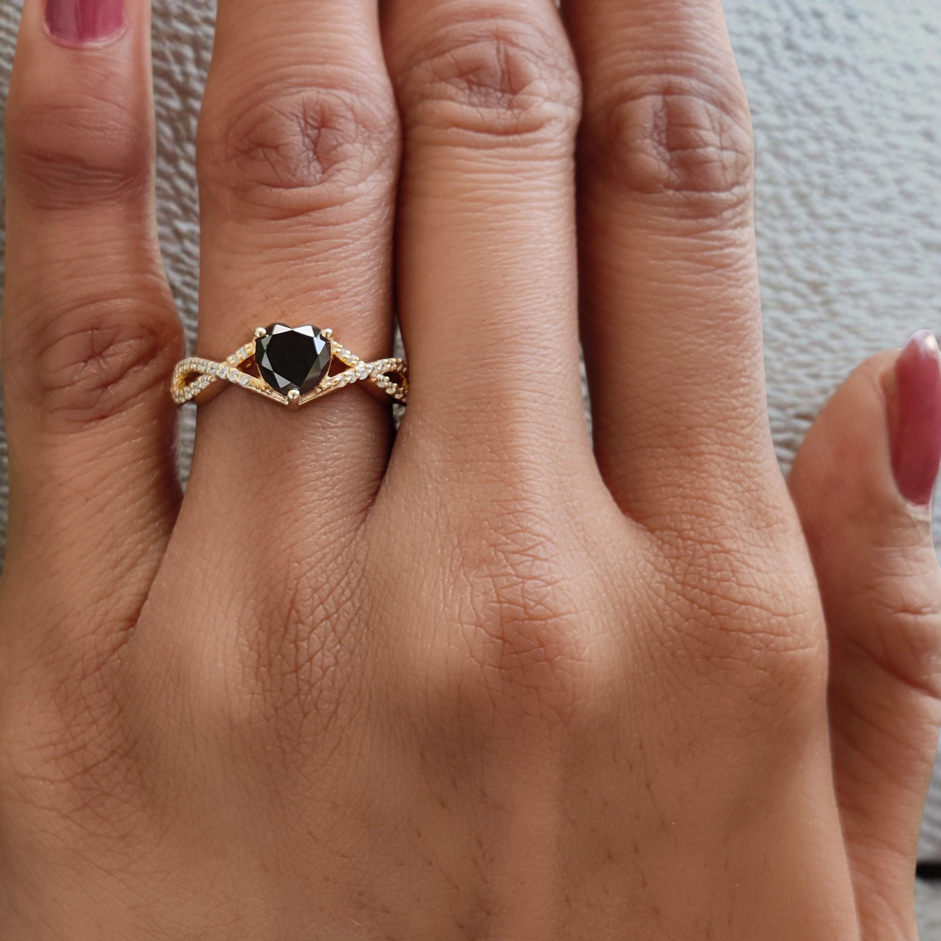 Heart Cut Salt And Pepper Diamond Ring 1.21 Ct 6.00 MM Heart Diamond Ring 14K Solid Yellow Gold Silver Engagement Ring Gift For Her KDN7541