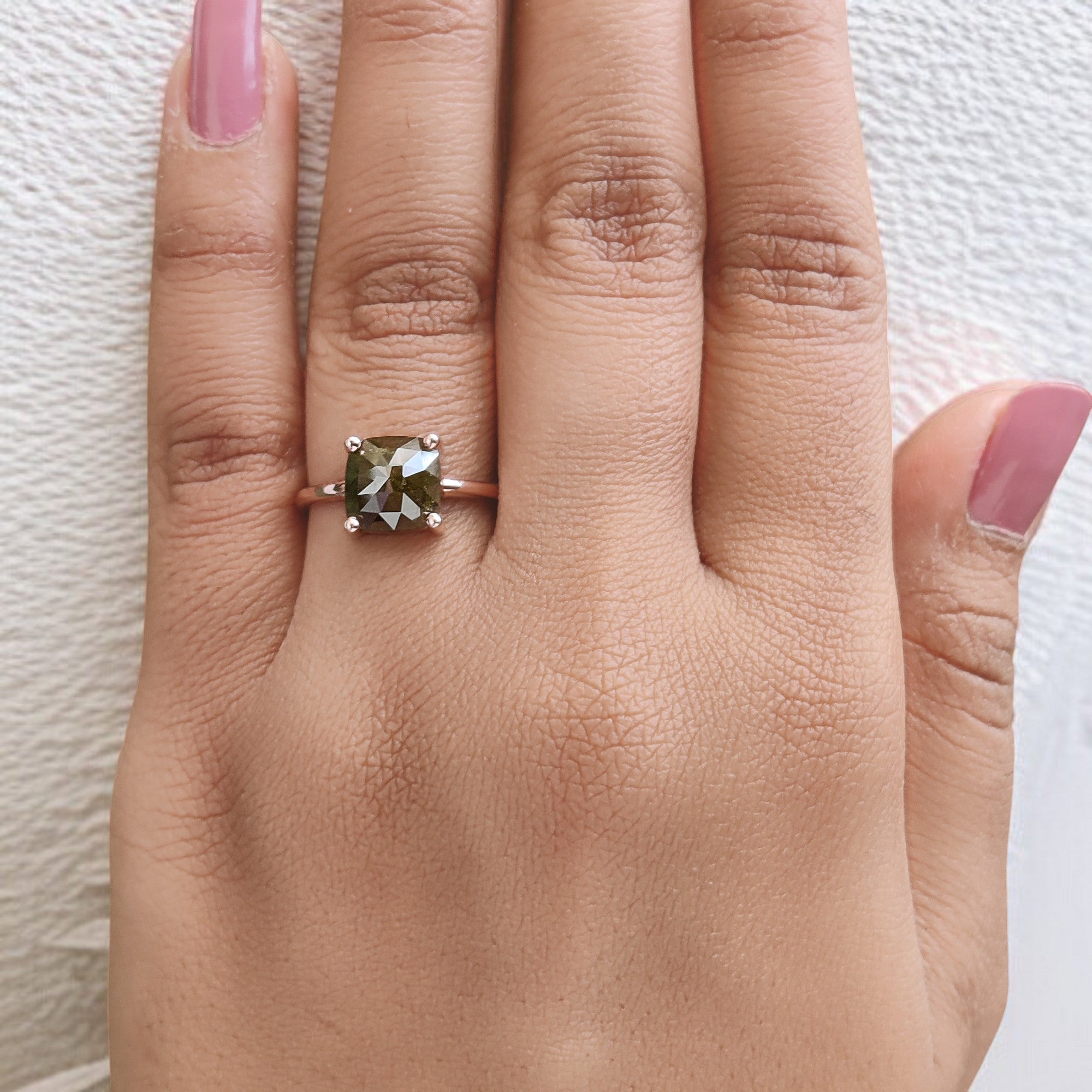 Square Cut Green Color Diamond Ring 2.60 Ct 8.05 MM Square Shape Diamond Ring 14K Solid Rose Gold Silver Engagement Ring Gift For Her QL2464