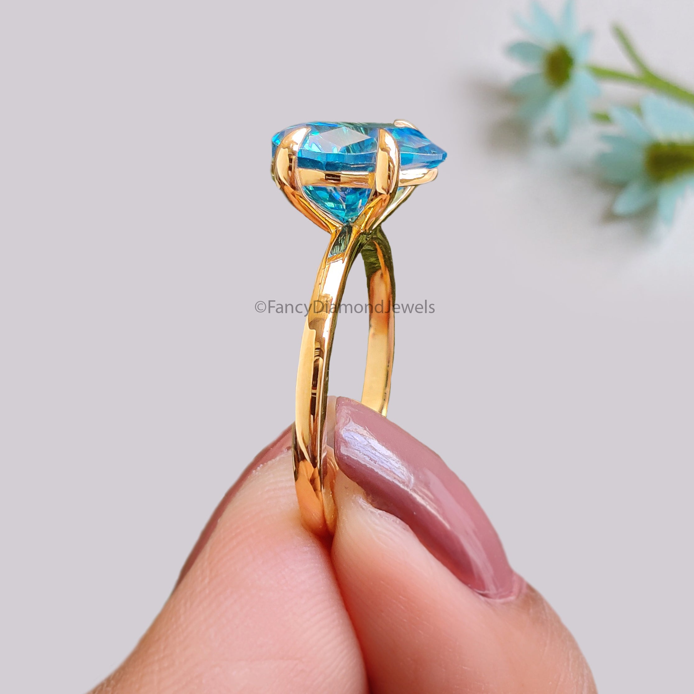 Heart Blue Aquamarine engagement ring 10mm 9mm 8mm 7mm 6mm stone ring Simulant Solitaire ring Diamond ring Silver ring Gift for her FD544